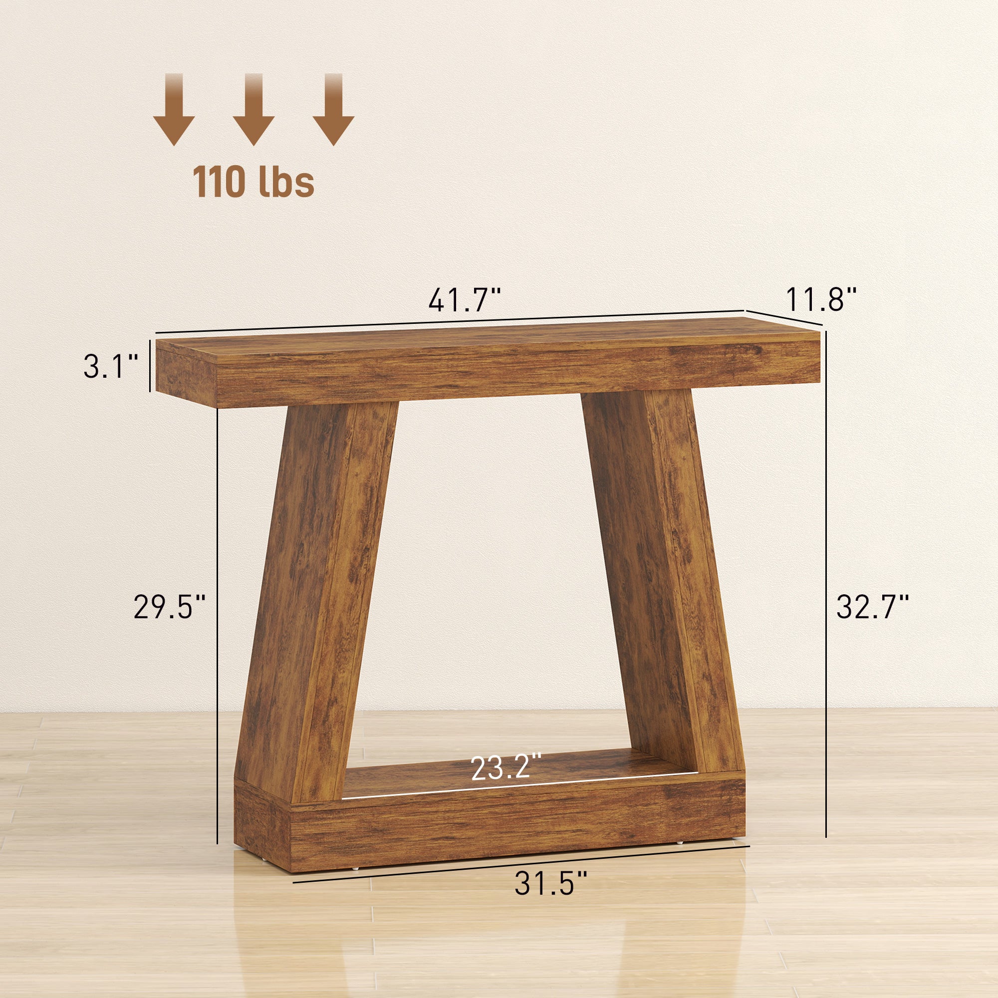 42" Farmhouse Console Table, 2-Tier Entryway Table with Storage for Hallway, Living Room, Behind Couch, Rustic Brown