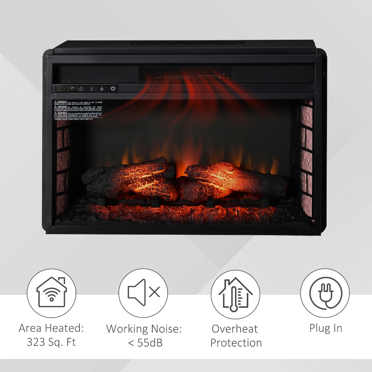 27" Electric Fireplace Insert, Retro Recessed Fireplace Heater with Realistic Log Flame, Remote Control, and Adjustable Brightness, 1400W, Black