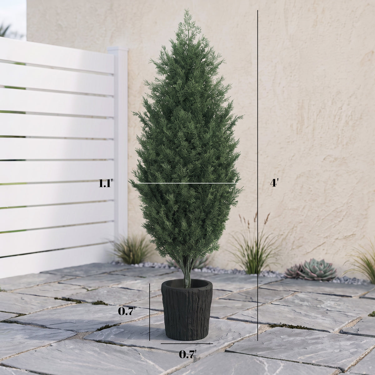 4ft Artificial Christmas Tree Set of 2, UV Resistant Faux Cedar Tree with 291 PE Branch Tips and Pot, Green