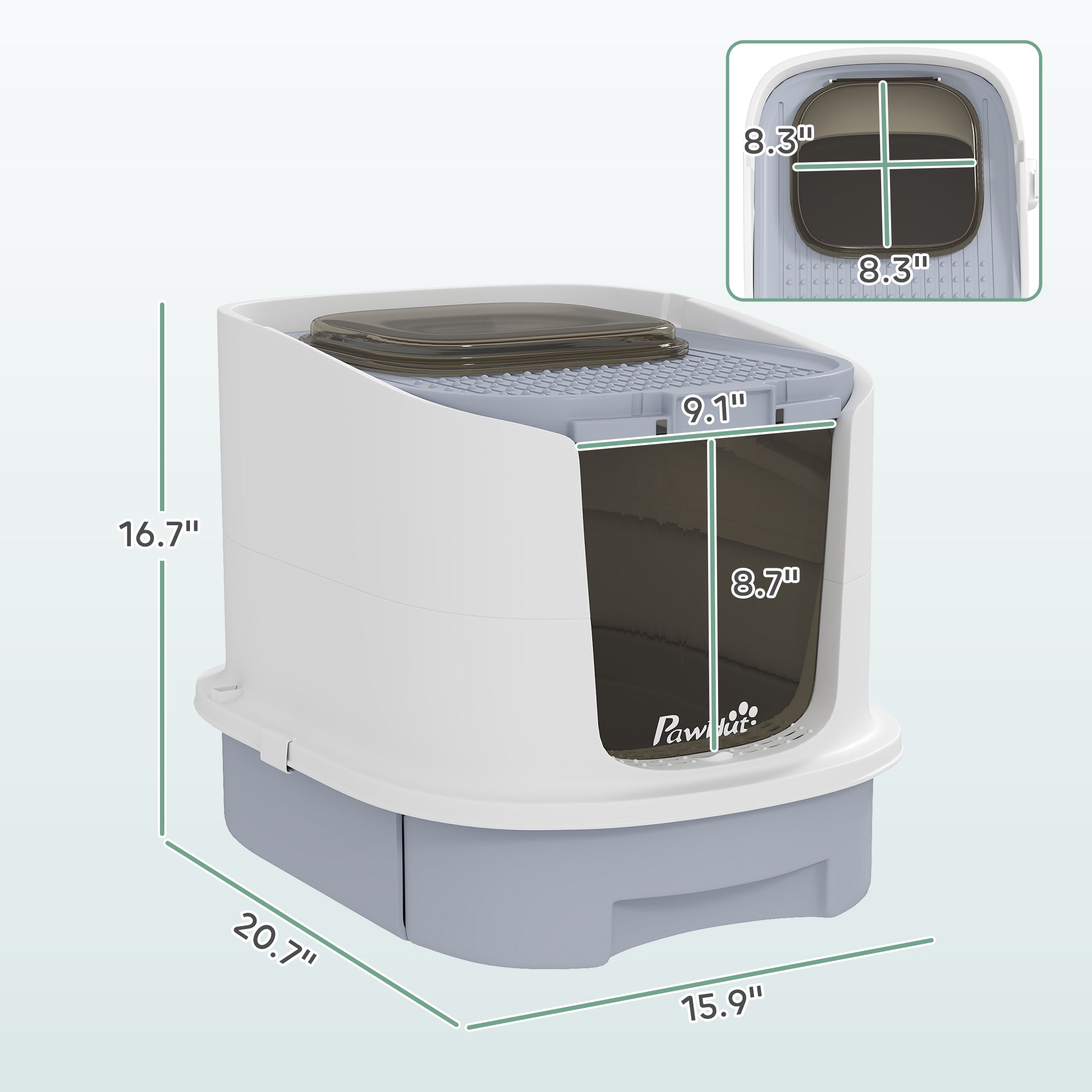 Covered Cat Litter Box with Lid, Drawer, Scoop, Top Entry, Deodorizing Bags, Odor Control, Easy to Clean, Gray - Gray - Image 3