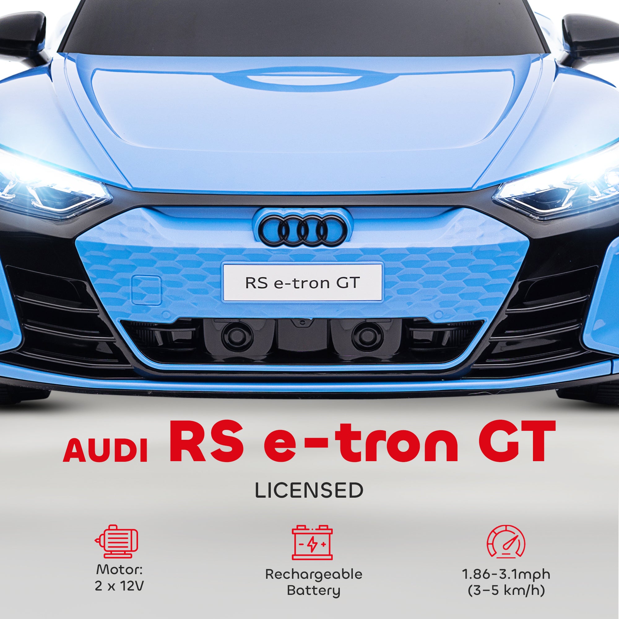 Electric Car for Kids, 12V Licensed Audi RS E-tron GT 3.1 MPH Kids Ride on Car, Ride-on Toy with Remote Control, 4 Suspension Wheels, Horn, Music, Lights, for Boys and Girls, Blue