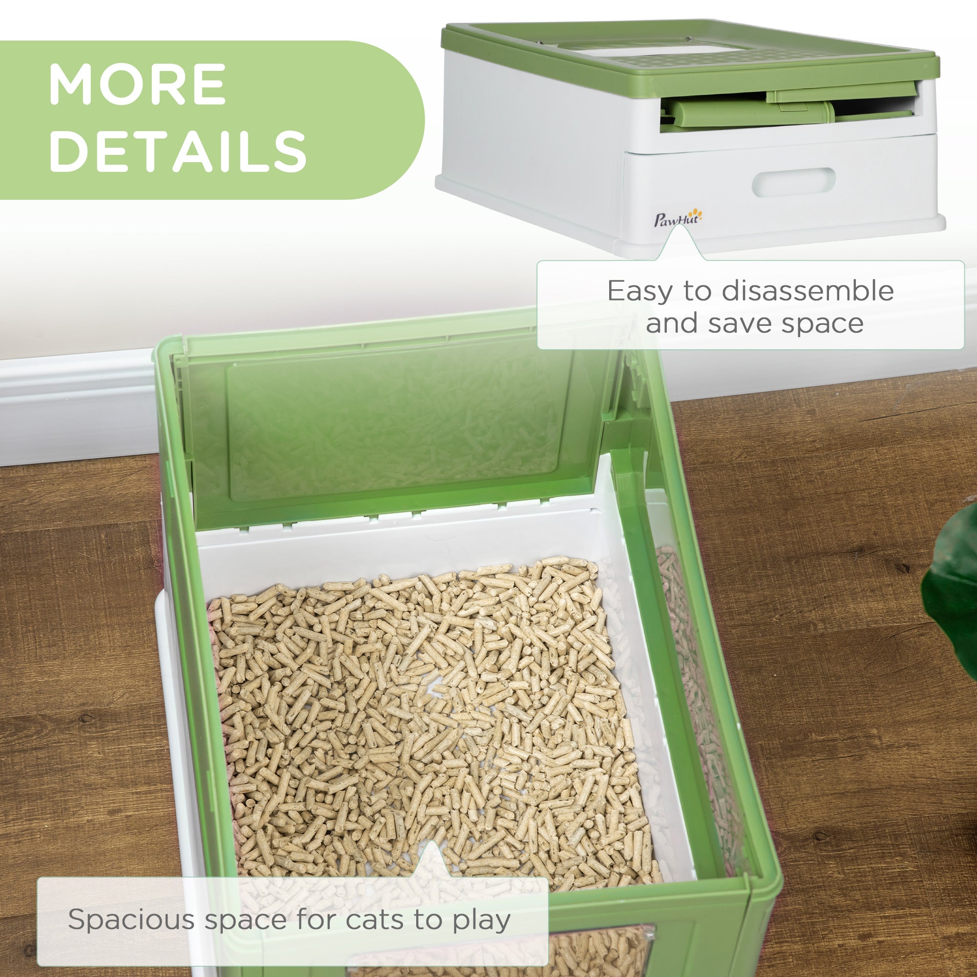 Fully Enclosed Cat Litter Box with Front Entry, Top Exit, Yellowish Green - Yellowish Green - Image 7