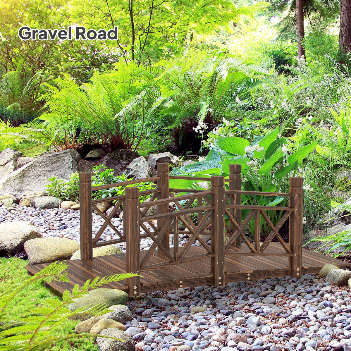 5 ft. Wooden Garden Bridge Footbridge for Backyard Ponds, Creeks, Streams, Carbonized