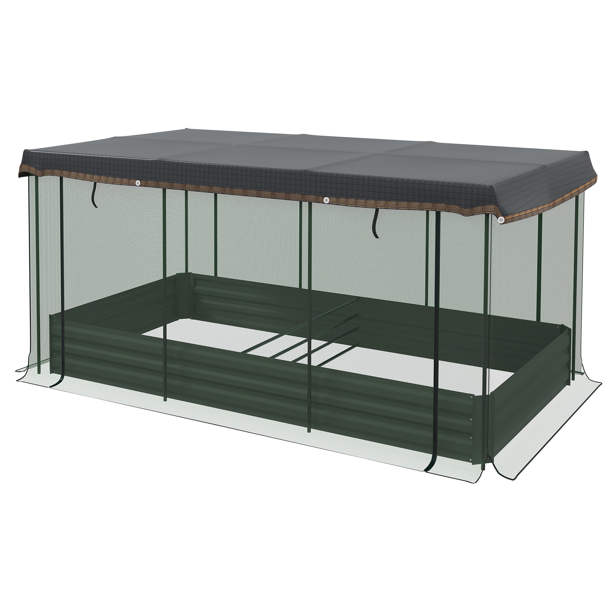 Galvanized Steel Planter Box with Crop Cage and Shade Cloth, Raised Garden Bed for Flowers, Veggies and Herbs, Gray - Dark Gray