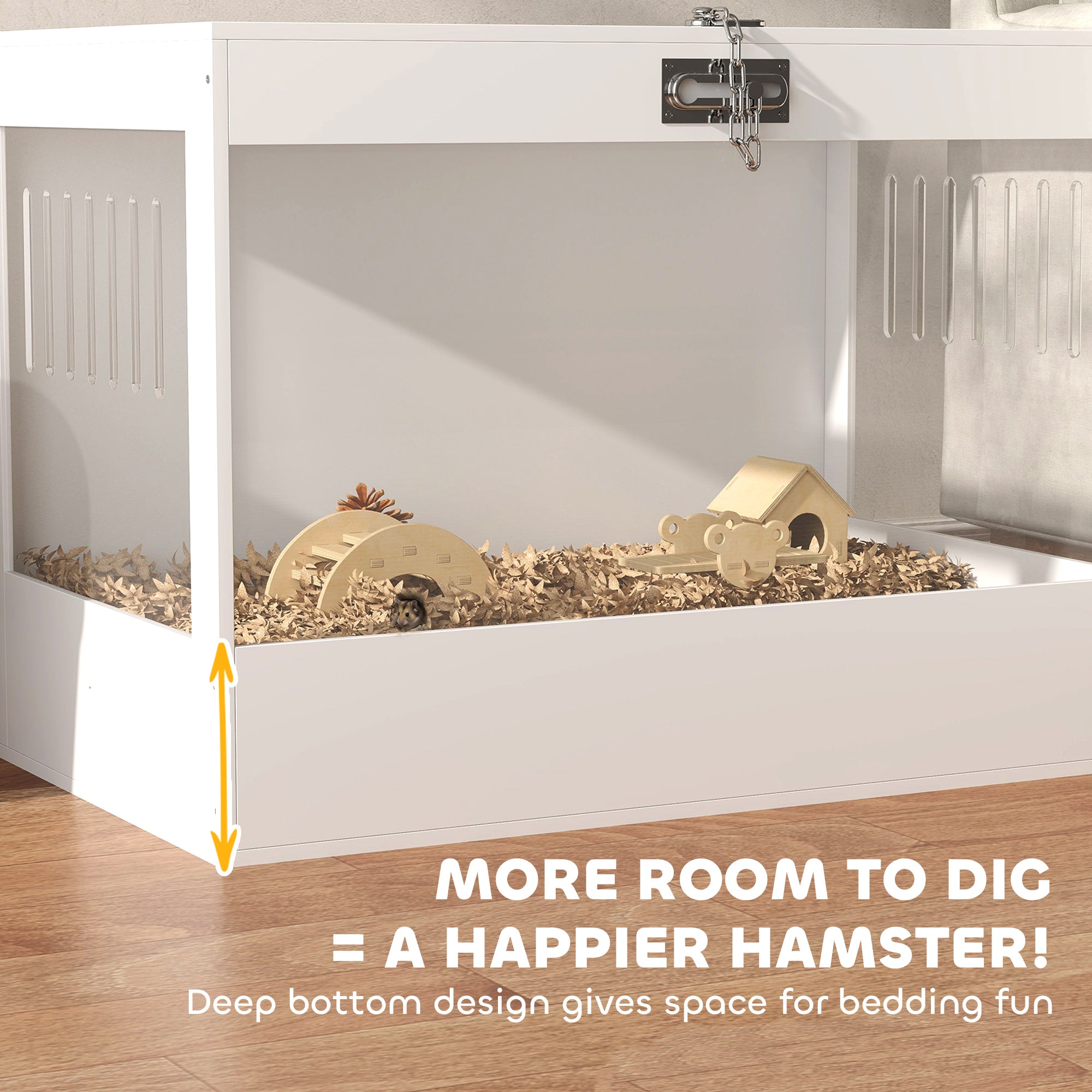 Hamster Cage with Openable Top & Lock, Hut, Transparent Acrylic Panels, Accessories, for Dwarf Hamster Gerbil, White - White - Image 8