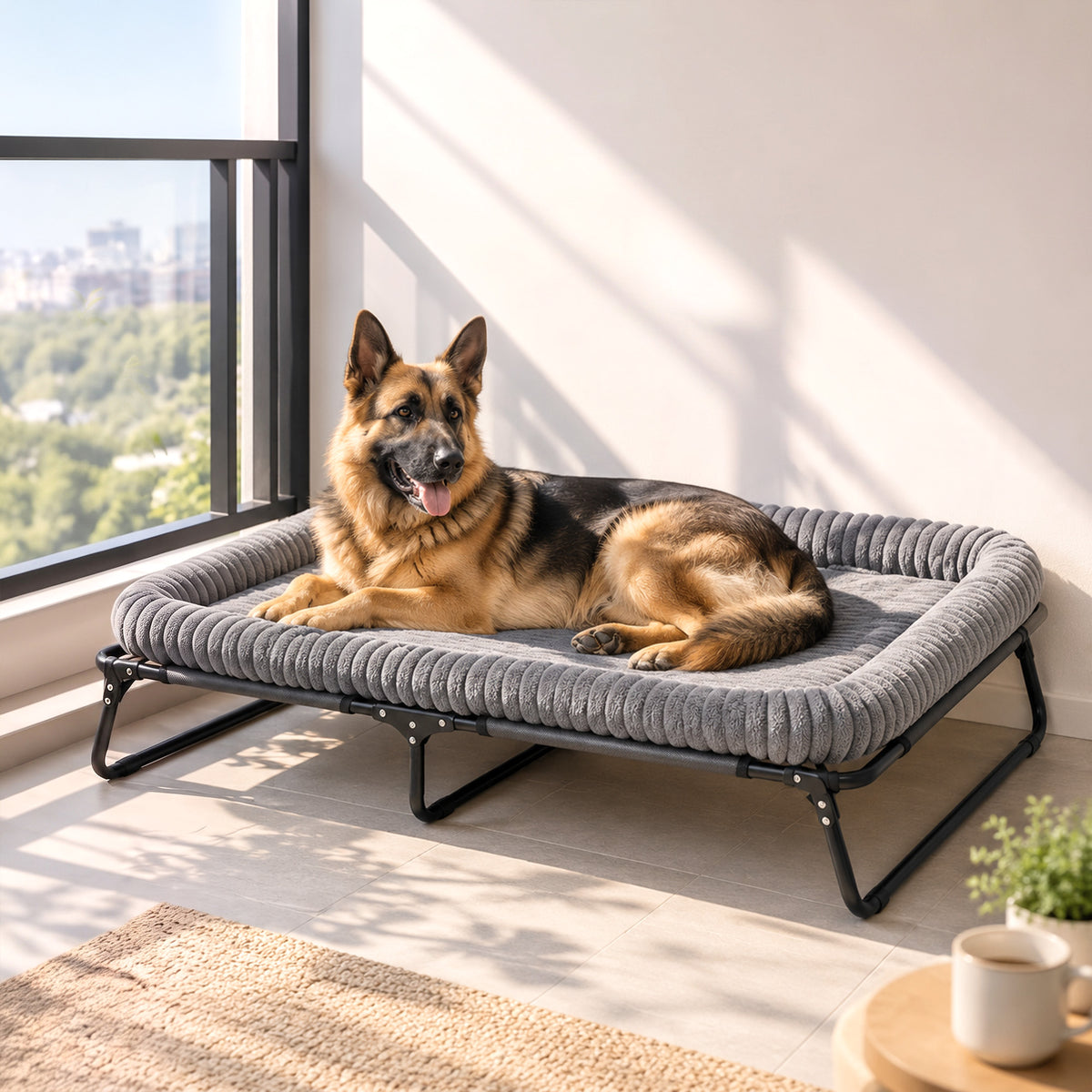Elevated Dog Bed, Large Raised Outdoor Dog Bed with Removable Pad and Metal Frame, Portable Pet Cot for XL Breeds
