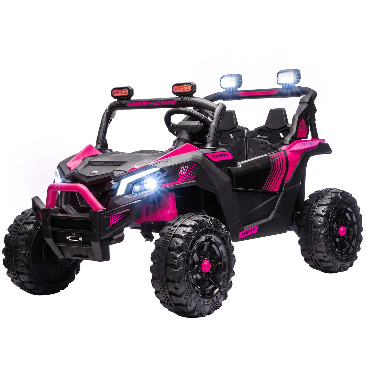 24V 2 Seater Ride On Truck Car for Big Kids with Remote Control, Dual Motors, 4-Wheel Suspension for Ages 3-8, Pink