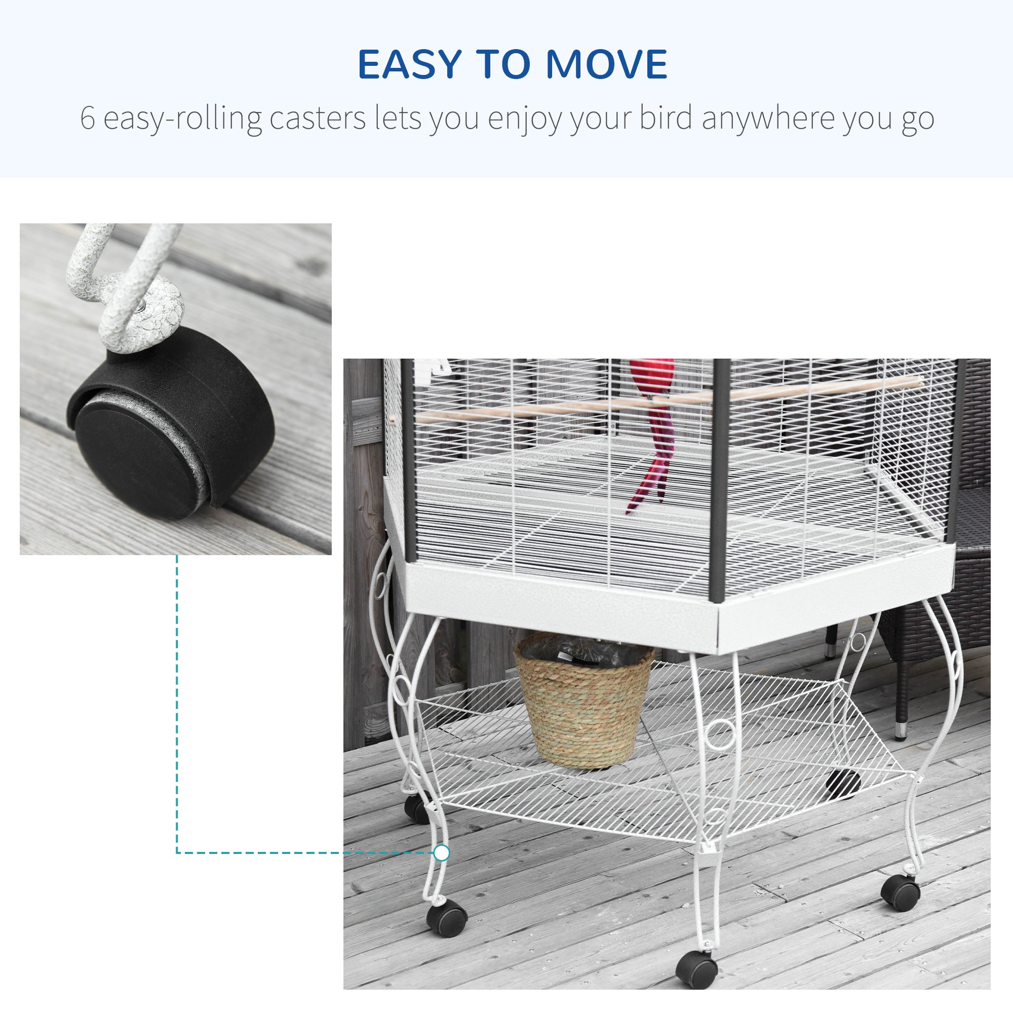 77" Flight Bird Cage Hexagon Covered Canopy Portable Aviary With Storage - White - Image 4
