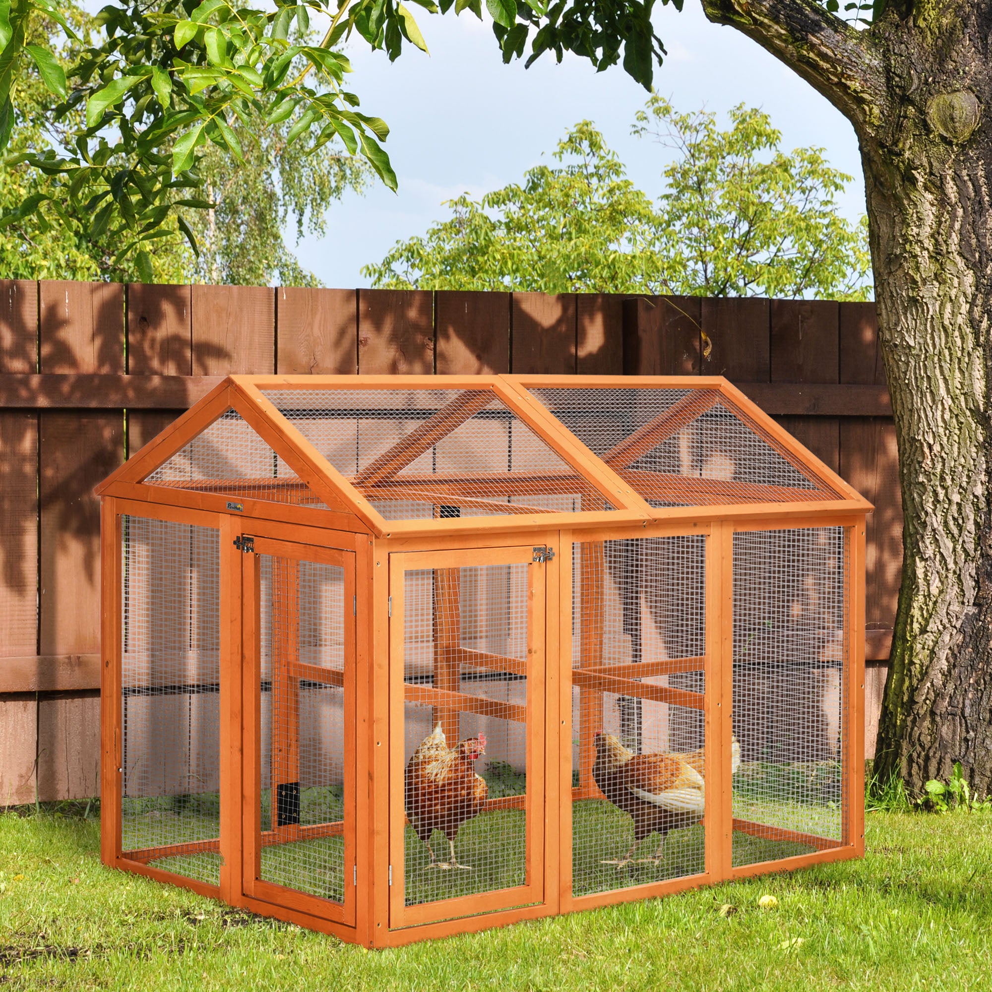 Wooden Chicken Run, Combinable Design with Perches, 4.6' x 2.8', Orange - Orange - Image 2