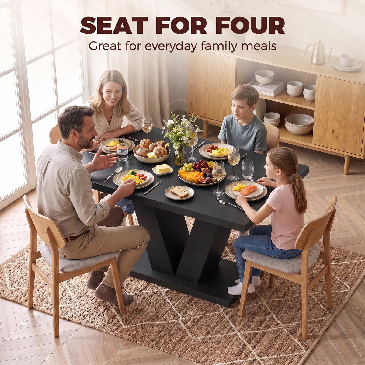 Modern Dining Table for 4 People, 47.2" Kitchen Table for Dining Room and Living Room, Rectangular, Black Wood Grain