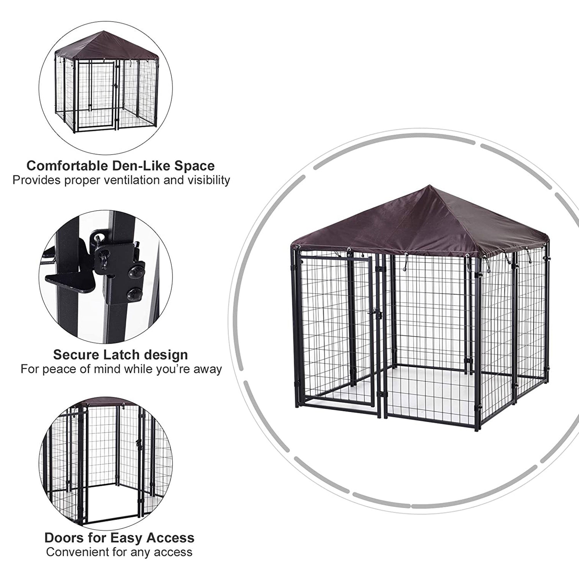 4.6' x 4.6' x 5' Outdoor Dog Kennel, Welded Wire Heavy Duty Dog Run, Dog Kennel Outside with Waterproof & UV Resistant Cover, for S&M Dogs, Black - Black - Image 4