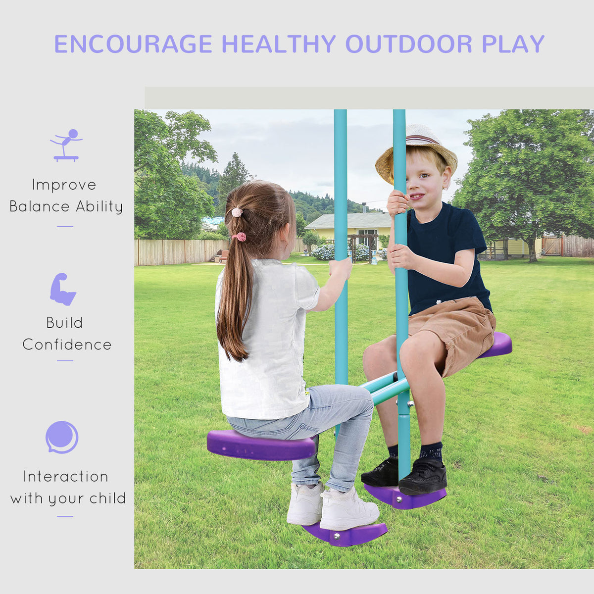 Metal Swing Set with Glider, Two S Seats and Adjustable Height, Outdoor Heavy Duty A-Frame Kids Playset Suitable for Playground, Backyard, Purple