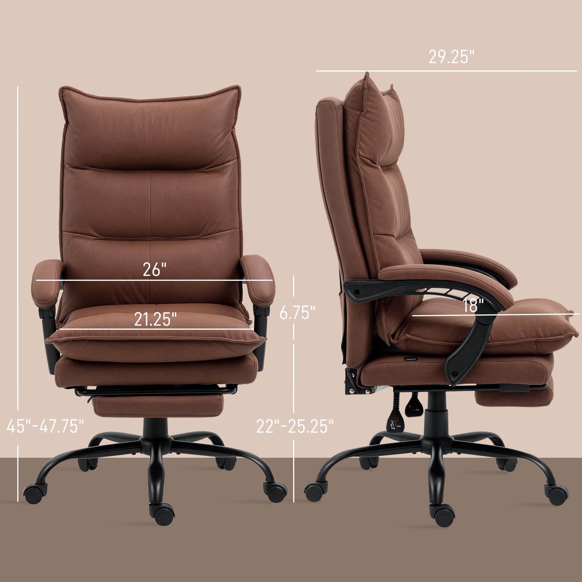 Executive Massage Office Chair with 6 Vibration Points, Microfiber Computer Desk Chair, Heated Reclining Chair with Footrest, Armrest, Double Padding, Brown