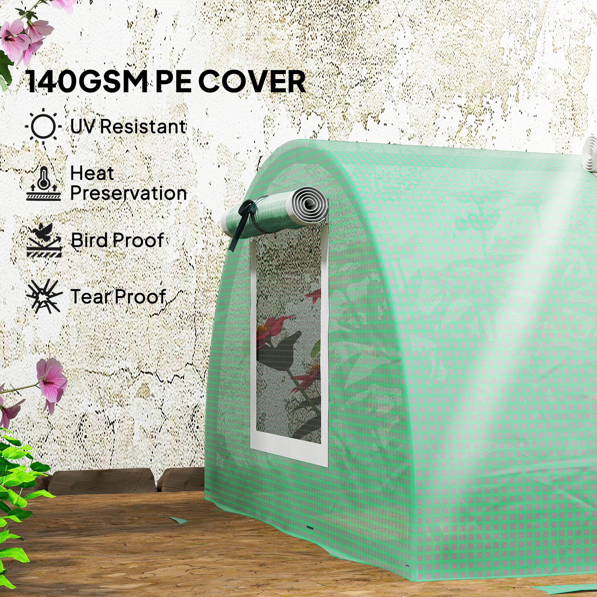 Mini Greenhouse with 5 Mesh Windows, Portable Plant Hot House with PE Cover and Steel Frame, 10' x 3' x 2' , Green - Green - Image 4