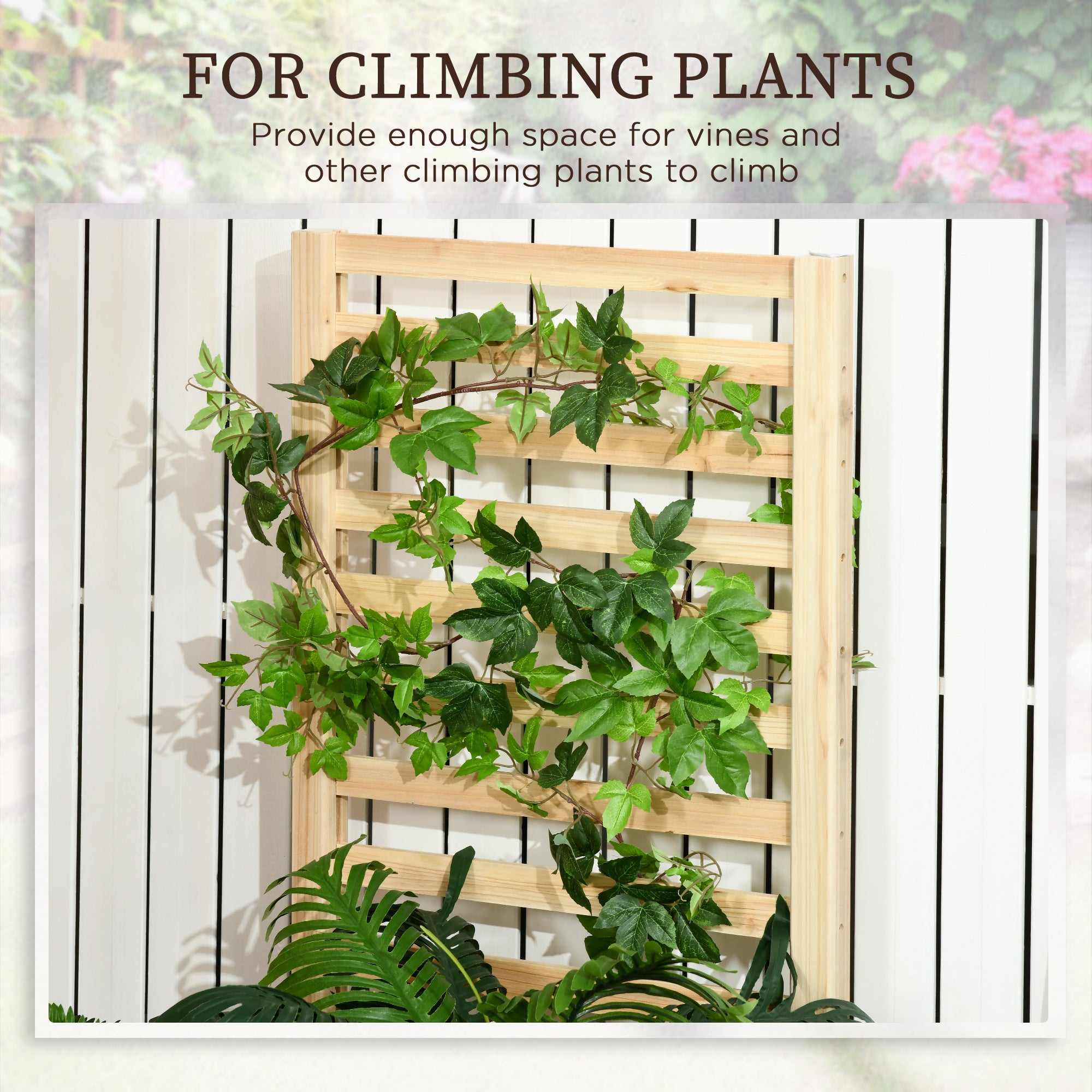 Wood Planter Box with Trellis for Climbing Plants, Raised Garden Bed for Outdoor Flowers Herbs, 91"x24"x43", Natural - Natural Wood - Image 4