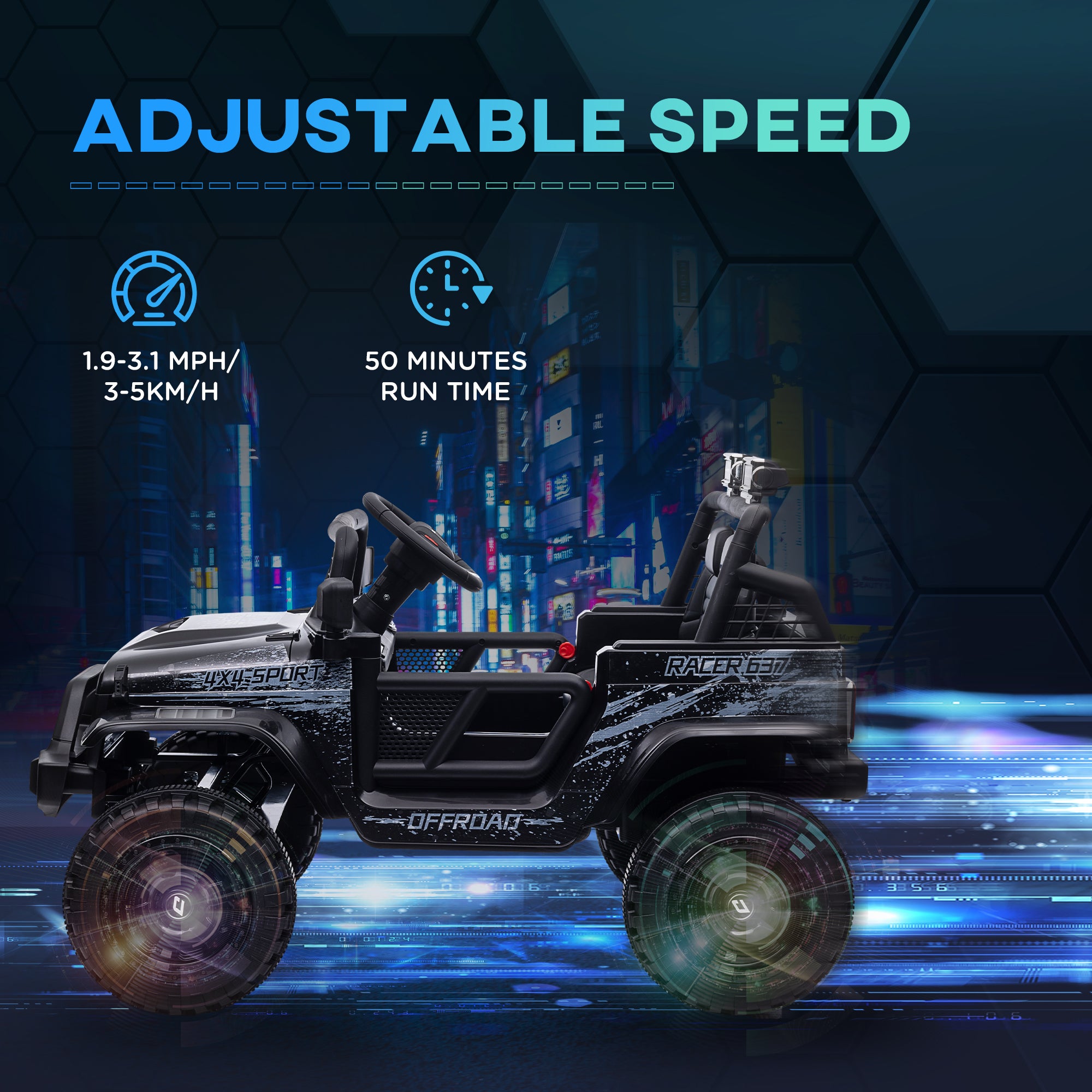 12V Ride on Car, Ride on Truck w/ Remote, 4 Suspension Wheels, 3 MPH Max Speed, Music, Horn & Lights, Black