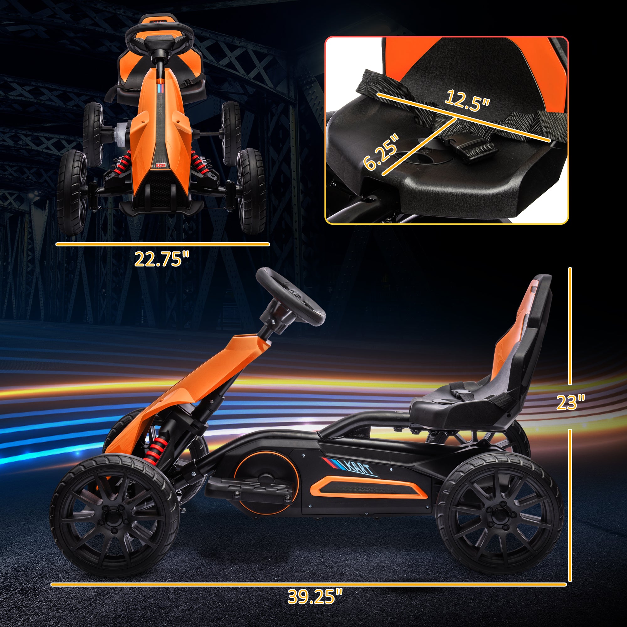 12V Electric Go Kart for Kids w/ Adjustable Speed, Orange