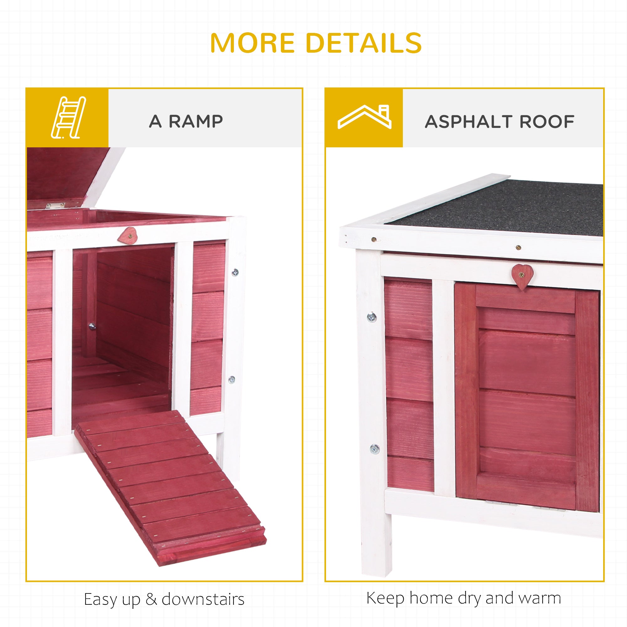 Small Wooden Rabbit Hutch Bunny Cage Guinea Pig Cage Duck House Dog House with Openable & Waterproof Roof, for Rabbits, Chickens, Ducks, Red - Red - Image 6