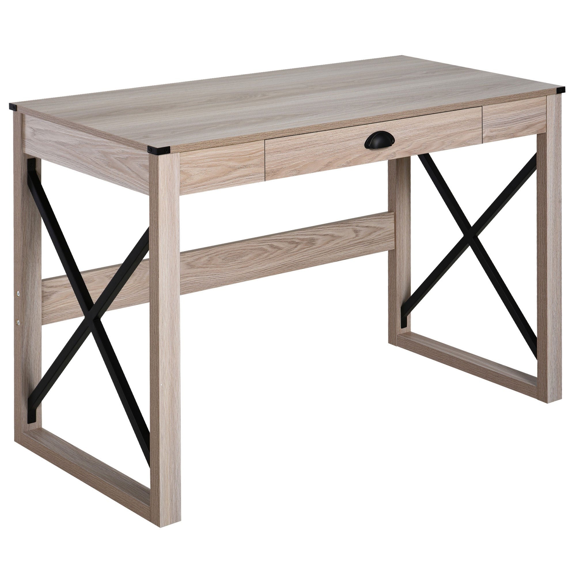44 inch Home Office Computer Desk, Rustic Writing Desk, Farmhouse Workstation with Storage Drawer, X-Frame