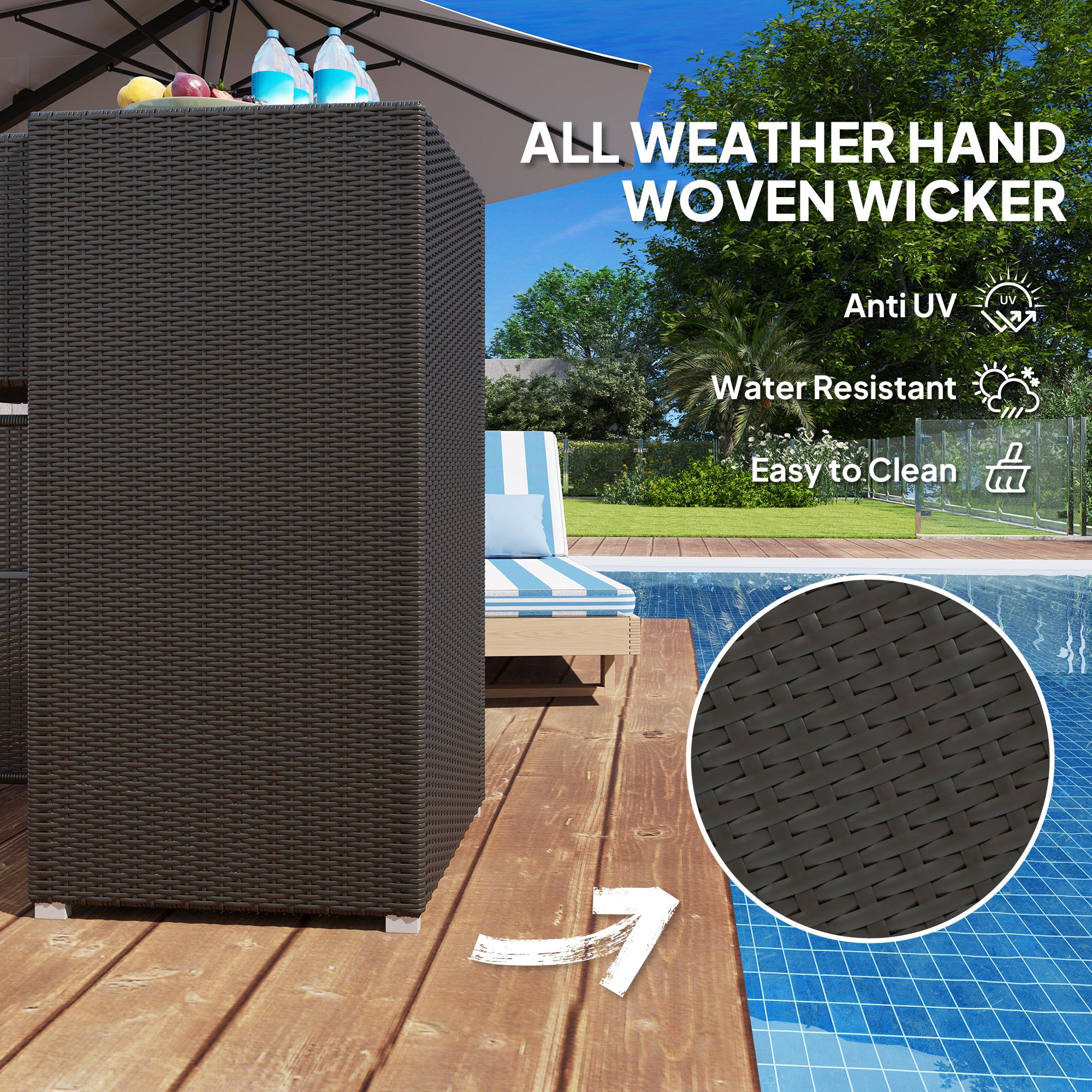 Outdoor Towel Rack for Pool w/ Drawer & Cabinet, Dark Brown - Brown - Image 5