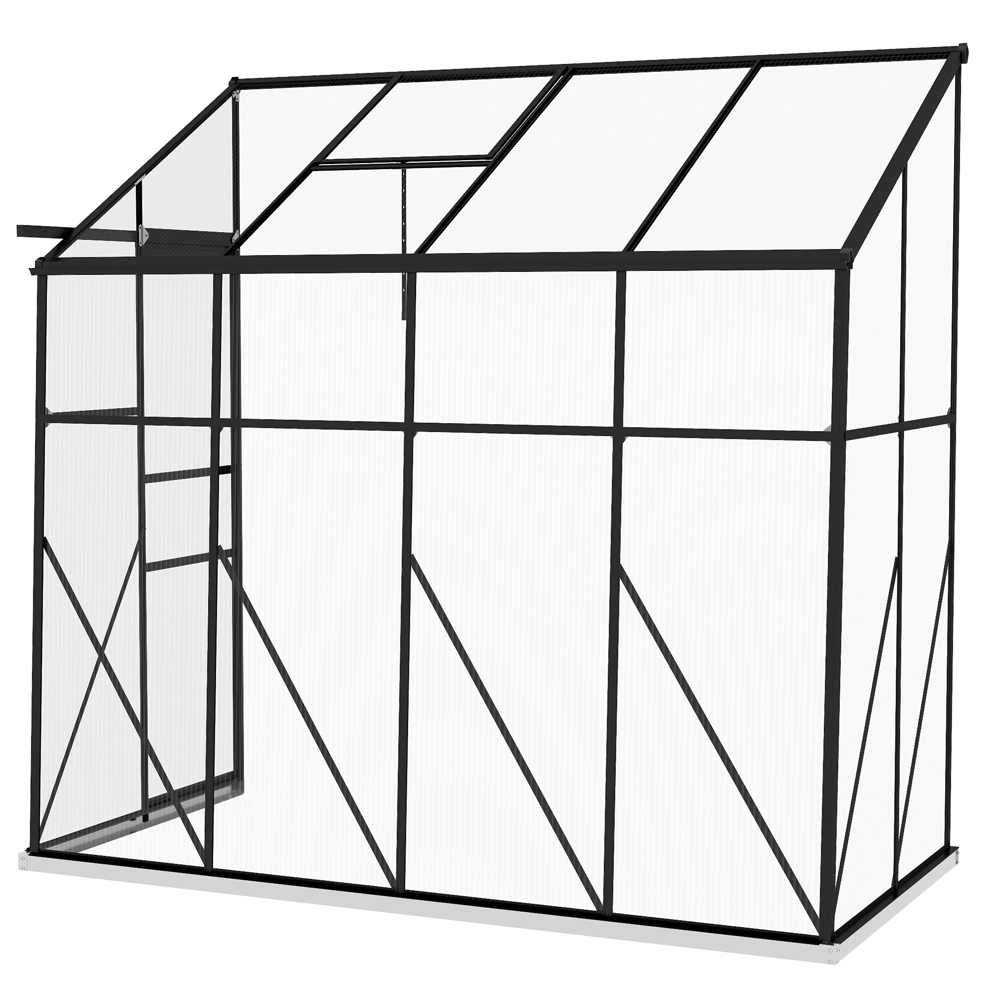 8' x 4' Walk-in Polycarbonate Greenhouse, Lean-to Aluminum Green House with Rain Gutter and Foundation, Black - Black