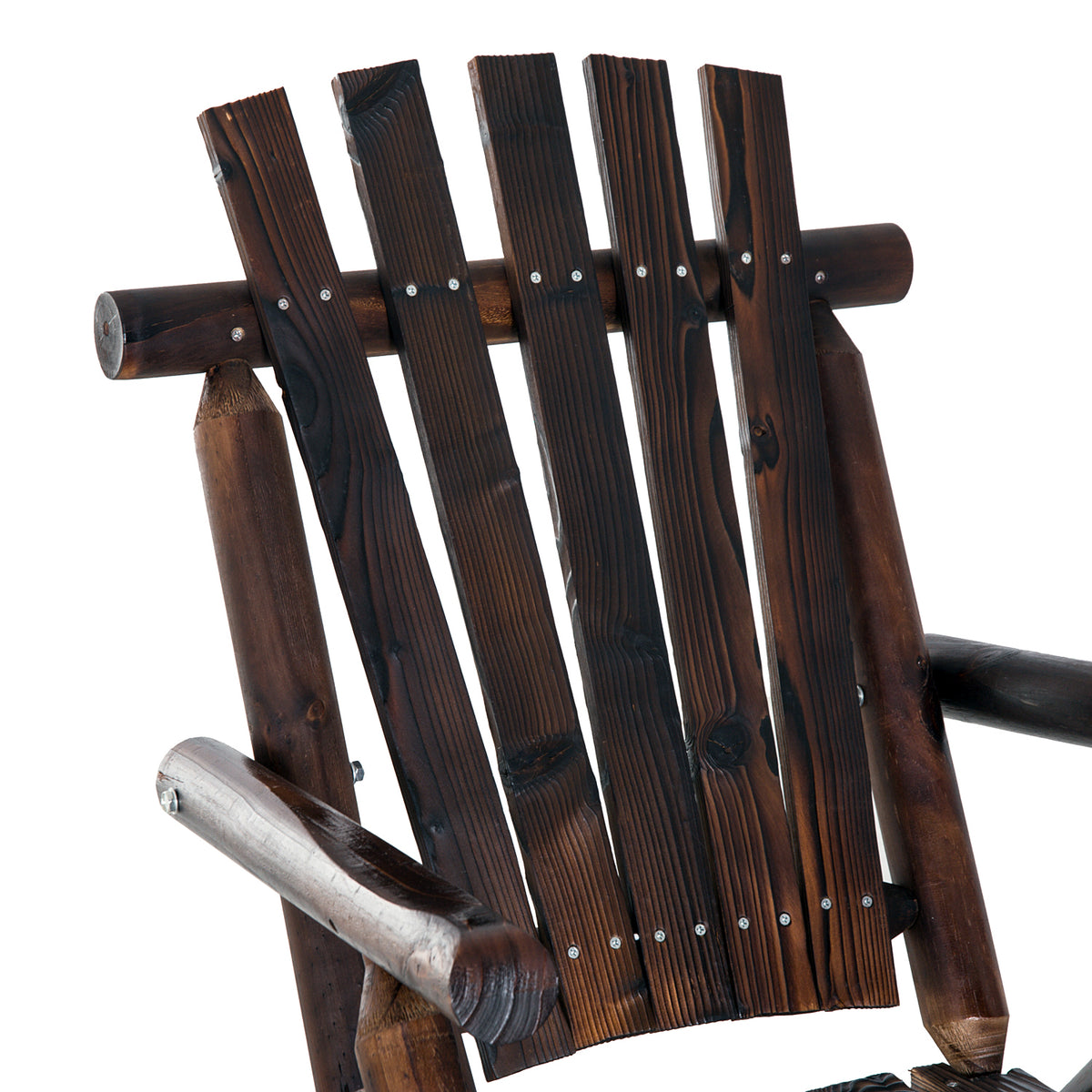 Outdoor Wooden Rocking Chair, Single-Person Rustic Adirondack Rocker with Slatted Seat, High Backrest, Armrests for Patio, Garden and Porch, Brown