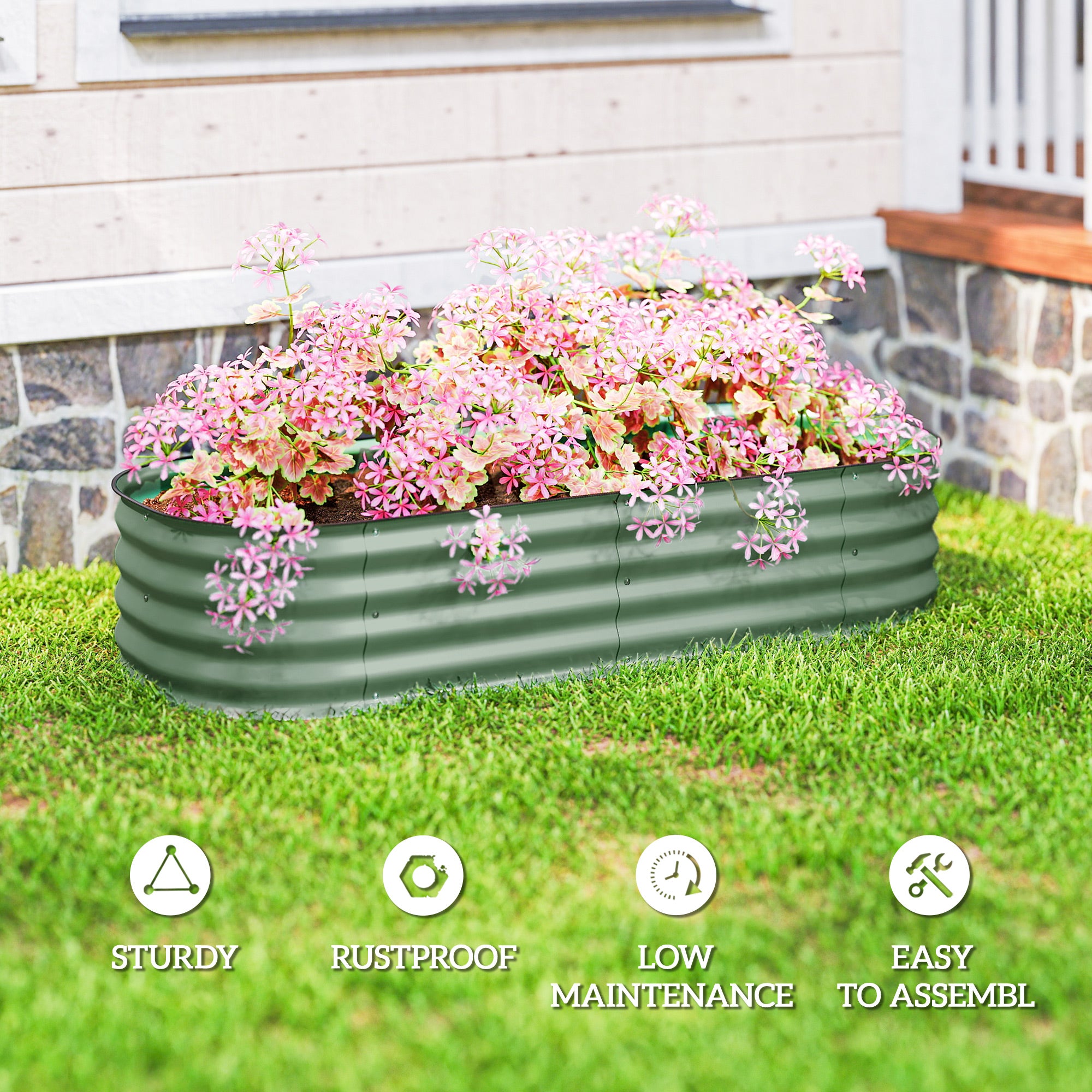 4.9' x 2' x 1' Galvanized Raised Garden Bed Kit, Metal Planter Box with Safety Edging, Green - Green - Image 7