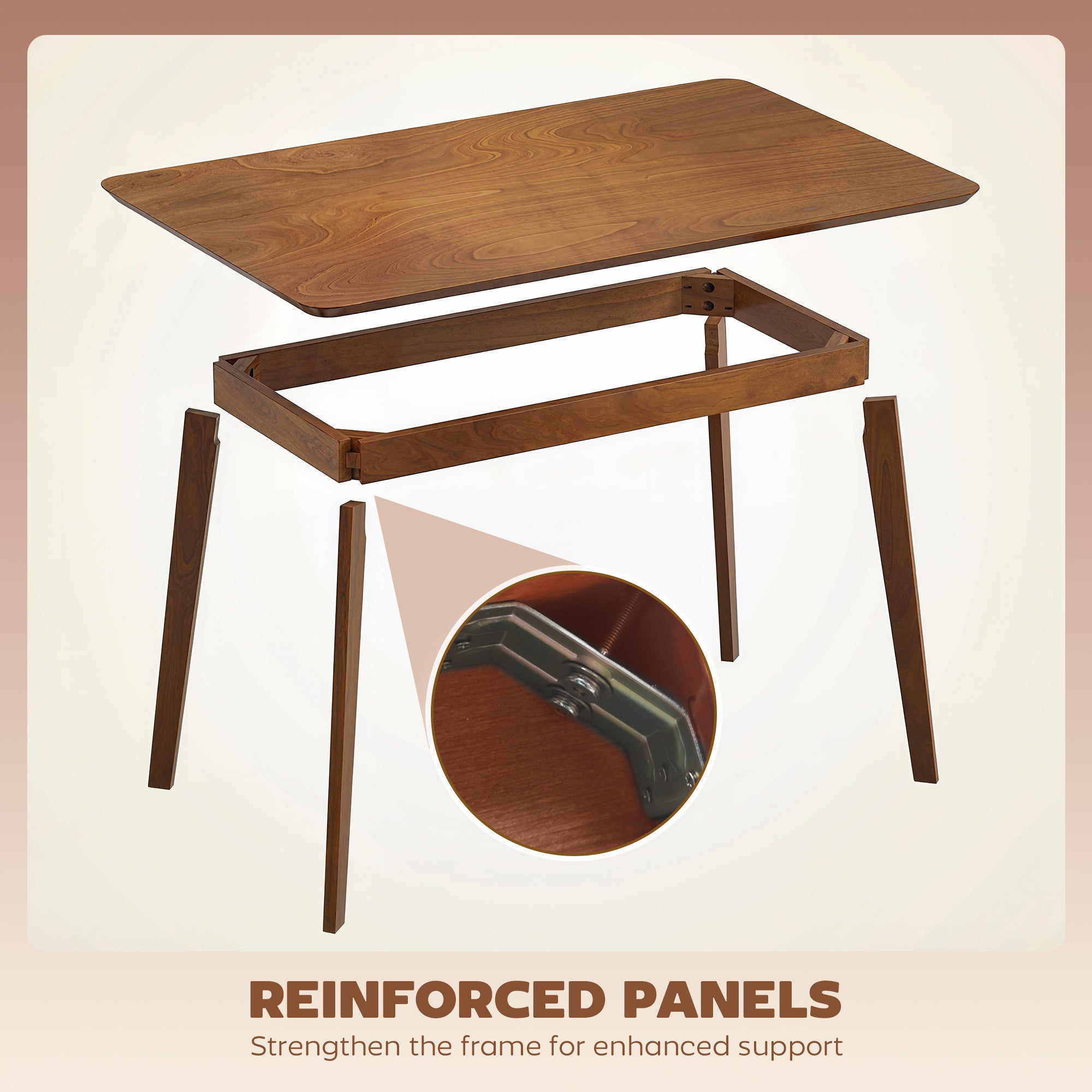 47.2" Rectangle Dining Table for 4, Mid-Century Modern Kitchen Table with Rubber Wood Legs for Dining Room, Walnut