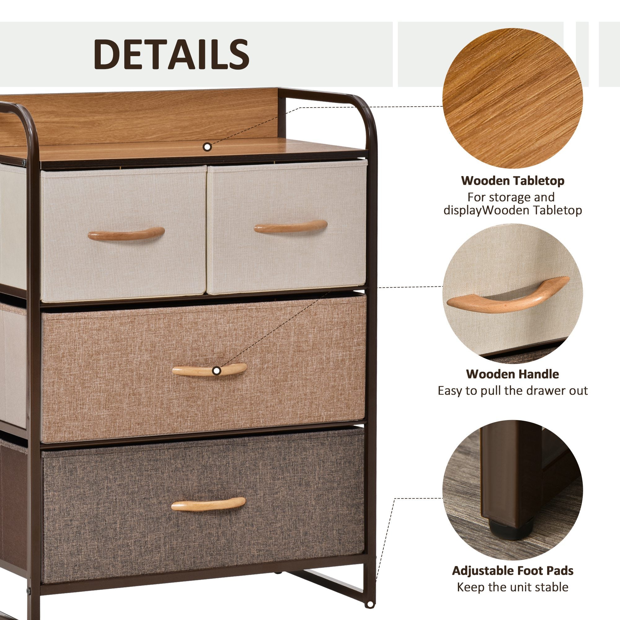 4-Drawer Dresser, 3-Tier Storage Tower with Steel Frame for Bedroom, Nursery Room, Multicolored