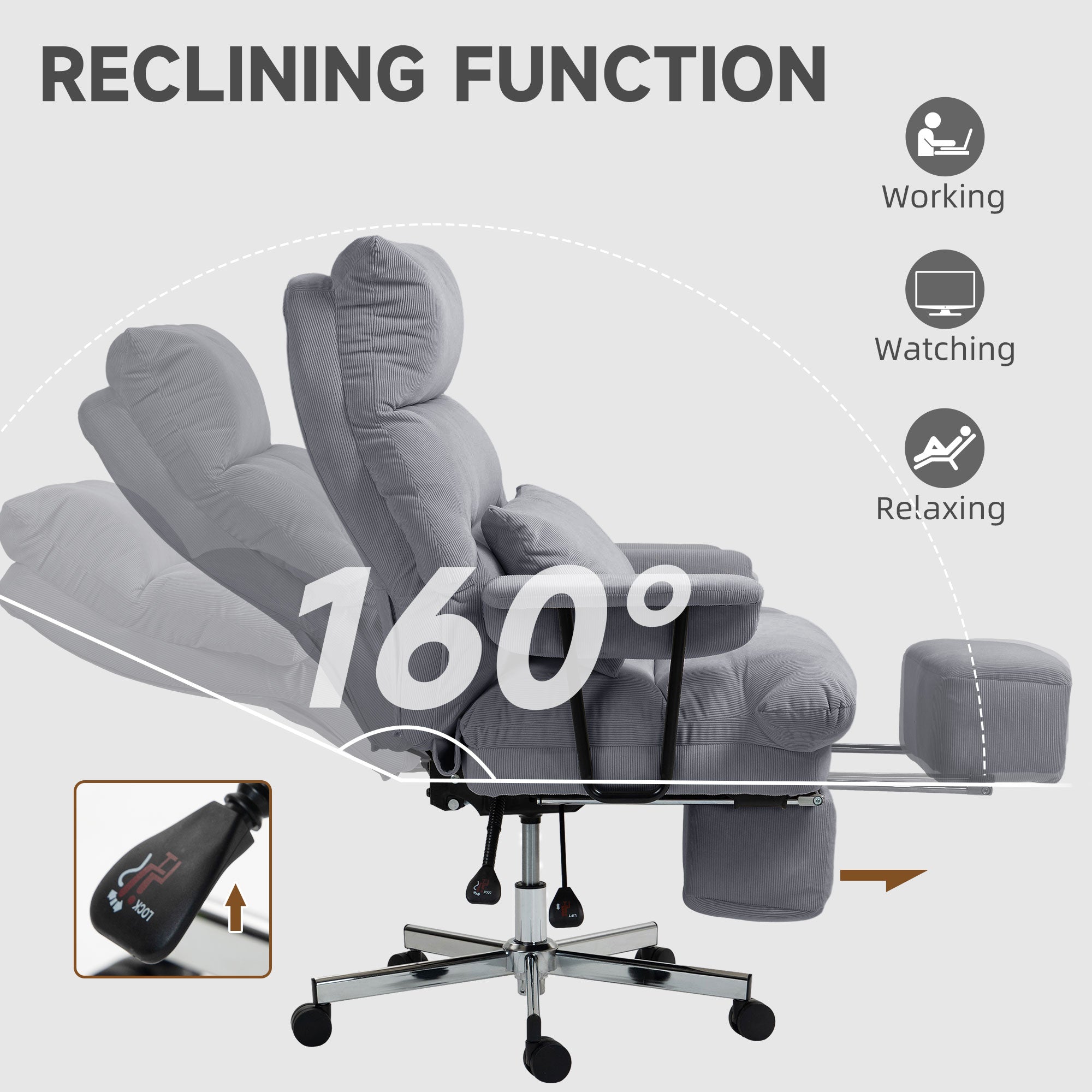 Executive Office Chair with Lumbar Support, Footrest, High Back Reclining Overstuffed Desk Chair with, Gray