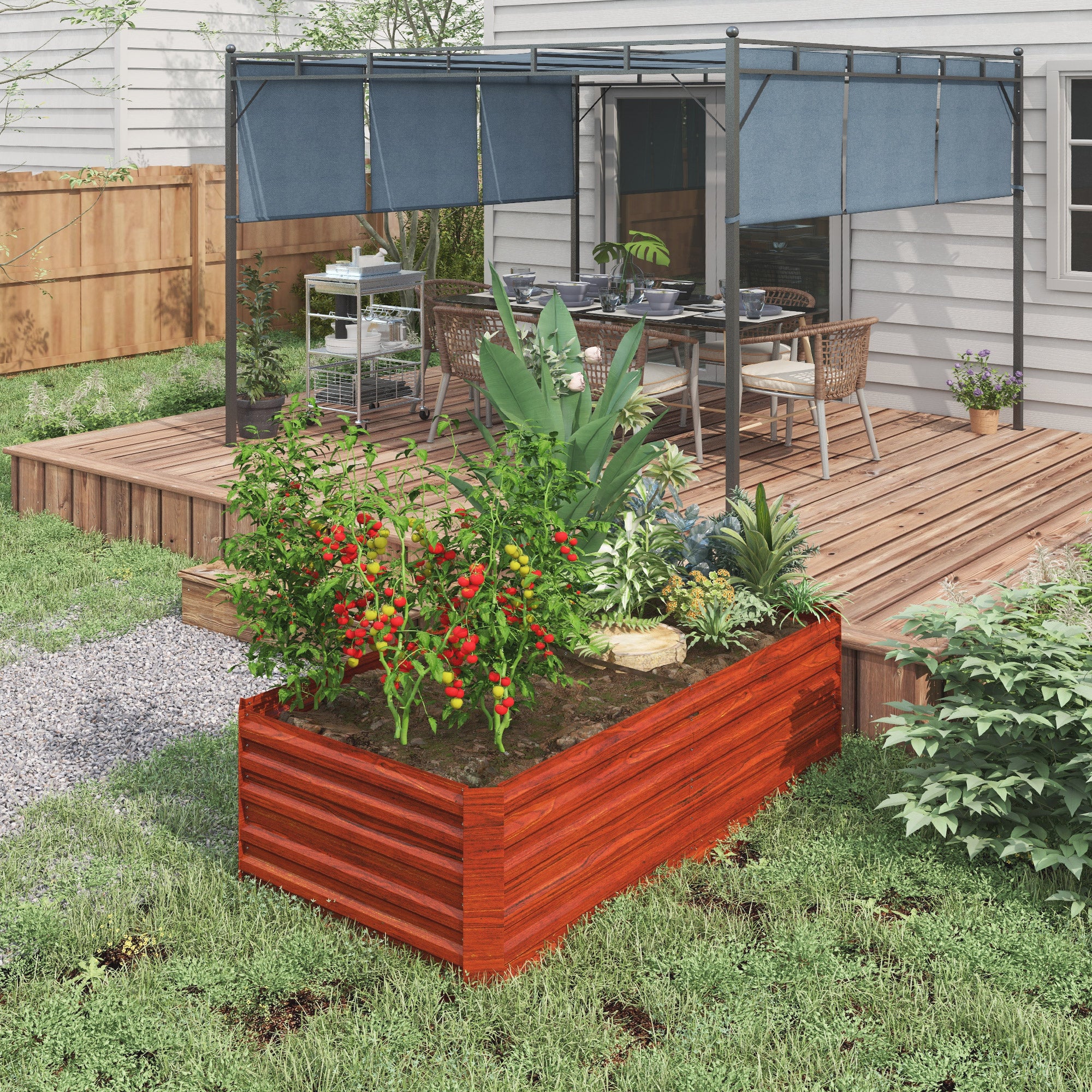 Galvanized Raised Garden Bed, Steel Outdoor Planters with Reinforced Rods, 71" x 36" x 23", Dark Brown - Dark Brown - Image 2