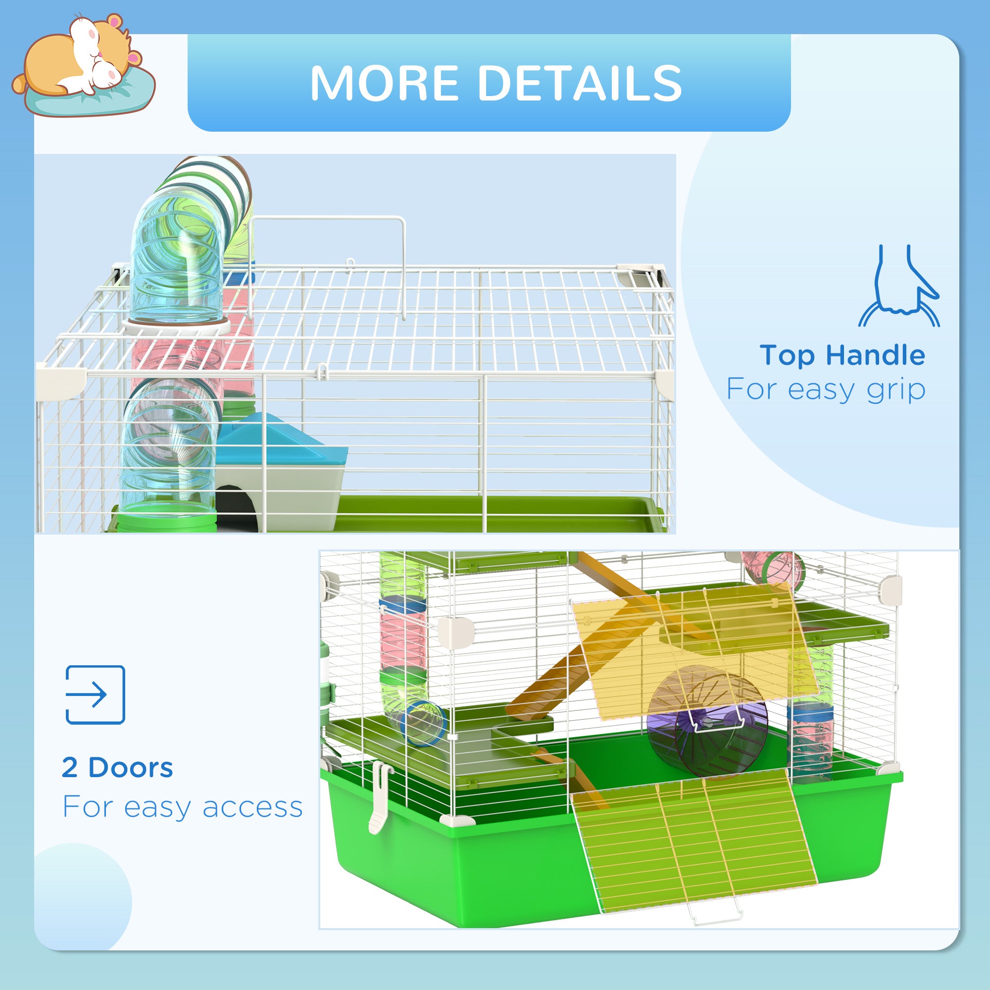 23" 5-Tier Hamster Cage with Wheel and Water Bottle, Green - Green - Image 7
