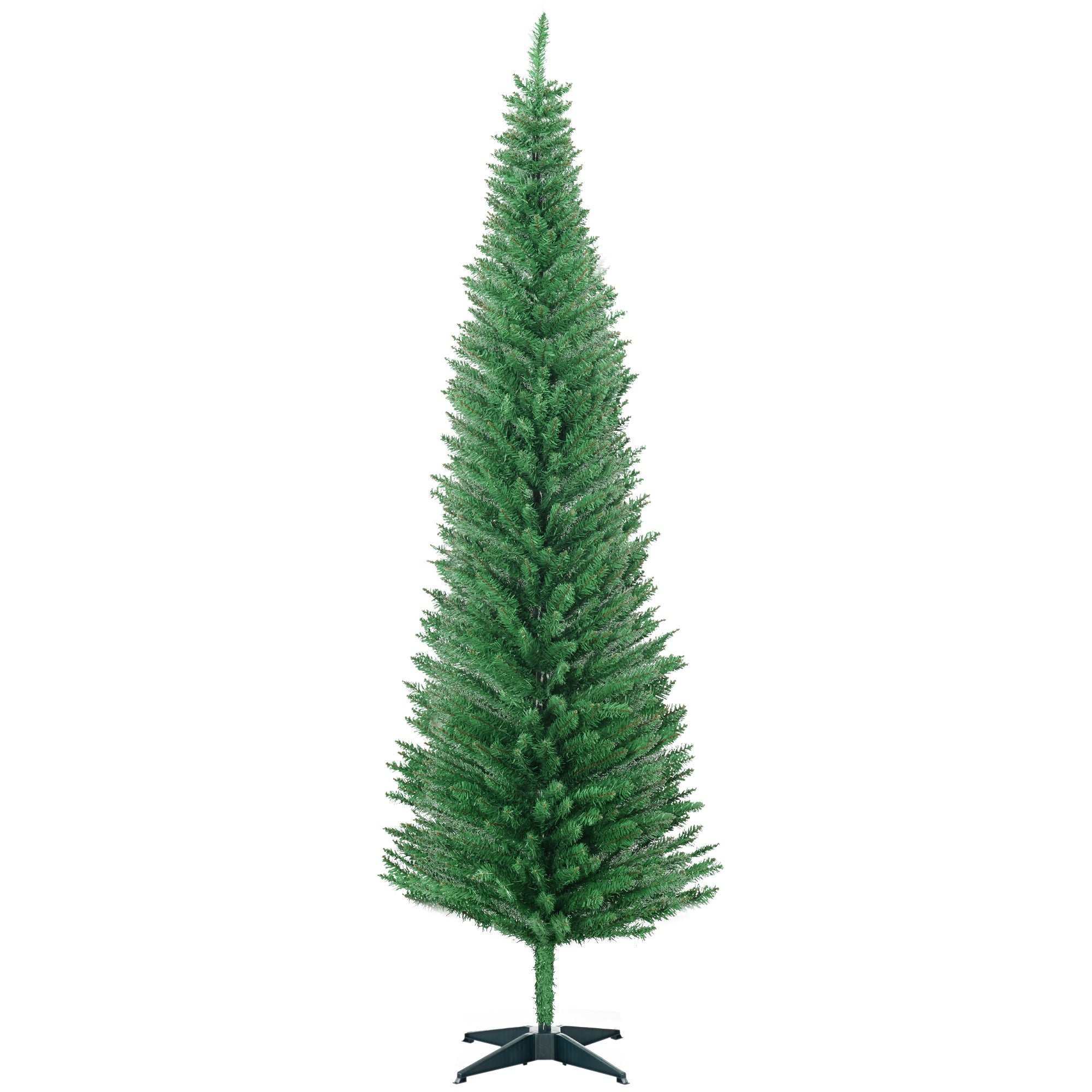 7ft Unlit Pencil Artificial Christmas Tree with Realistic Branches and 499 Tips, Plastic Base, Light Green