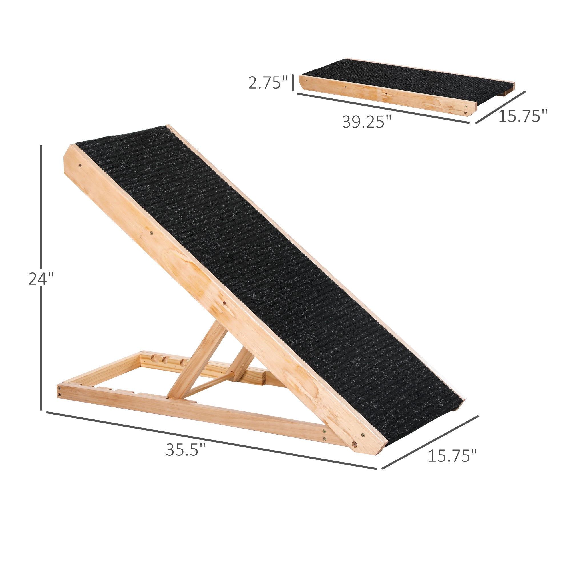 Elevated Dog Ramp for Bed, Foldable and Height Adjustable Pet Ramp for Cats with Non-Slip Finish, Pine 35.5" L x 16" W x 24" H, Black - Black - Image 3