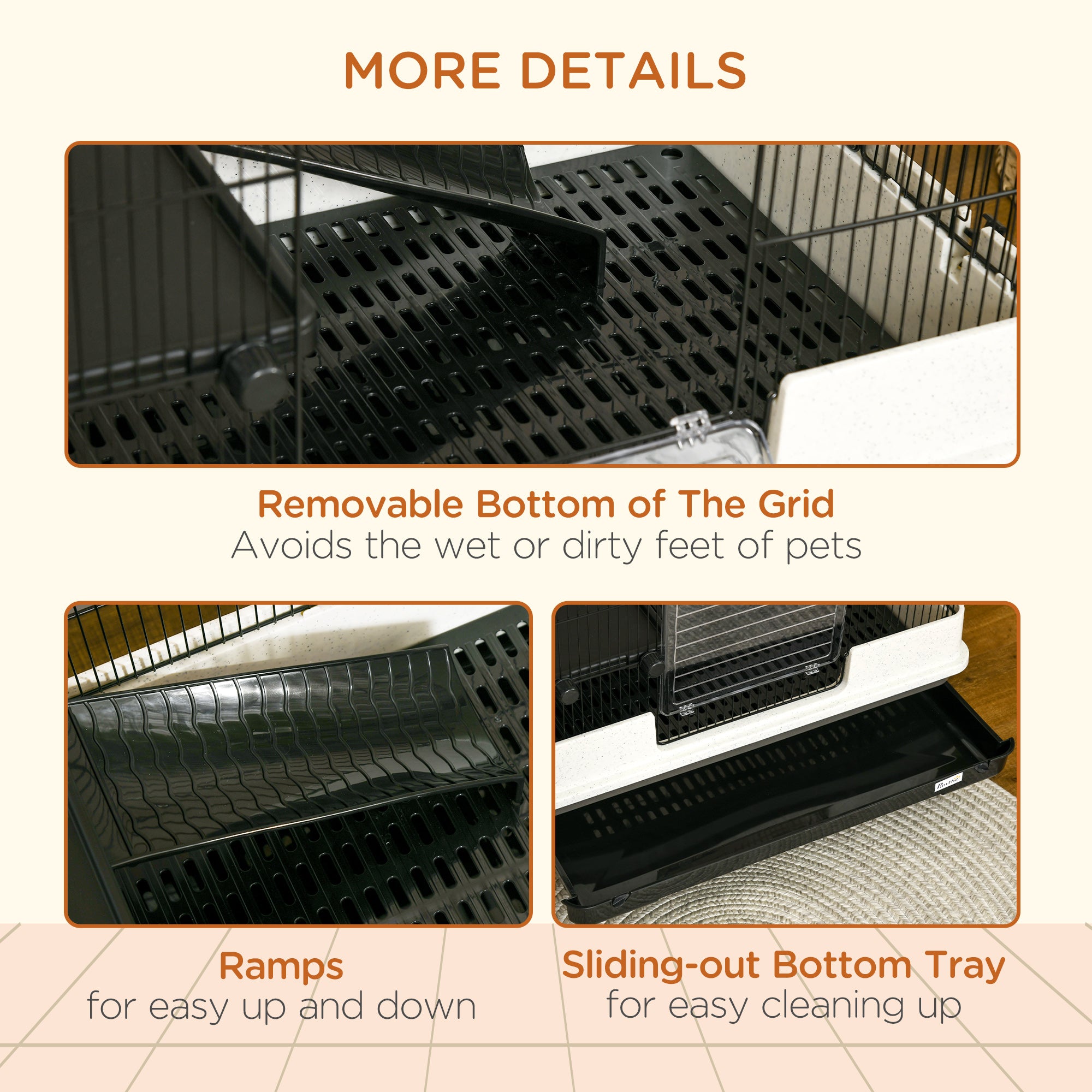 2-tier Compact Platform Rolling Small Animal Rabbit Cage for Hamsters, Chinchillas & Gerbils with a Large Living Space - Black and White - Image 7