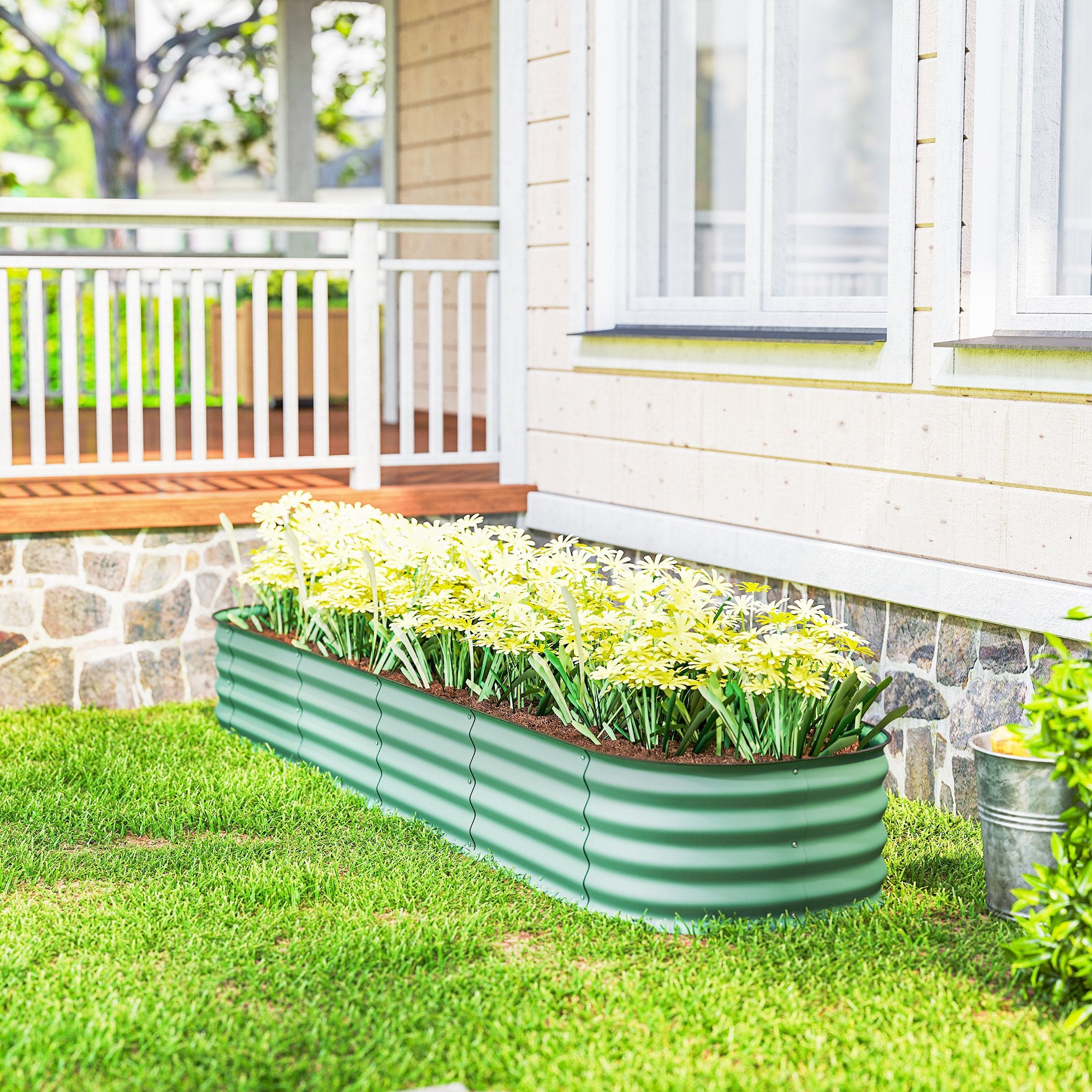 7.9' x 2' x 1' Galvanized Raised Garden Bed Kit, Metal Planter Box with Safety Edging, Green - Green - Image 8