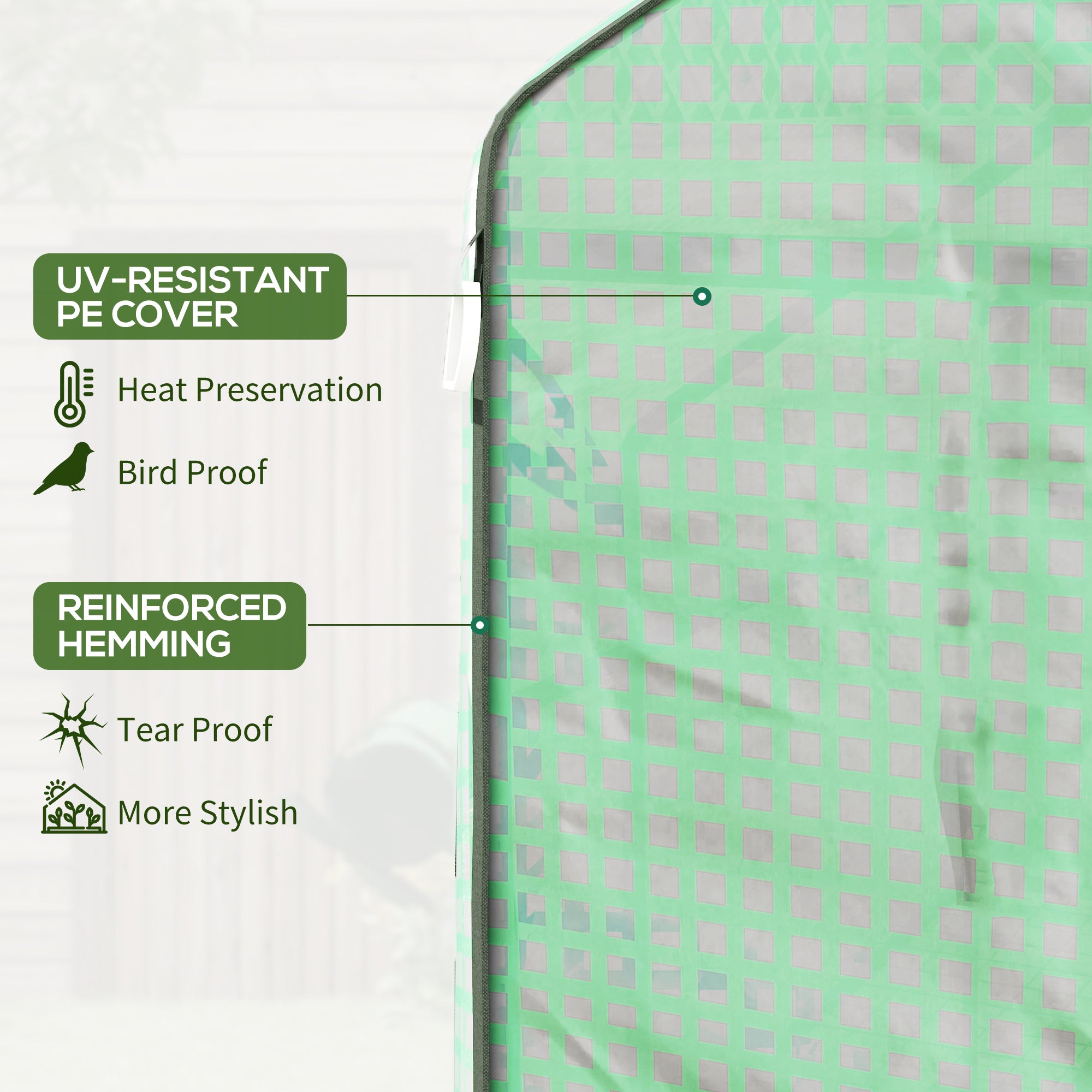 4.6' x 4.7' Portable Greenhouse, Water/UV Resistant Walk-In Small Outdoor Green House with 2 Tier U-Shaped Flower Rack Shelves, Roll Up Door & Windows, Green - Green - Image 5