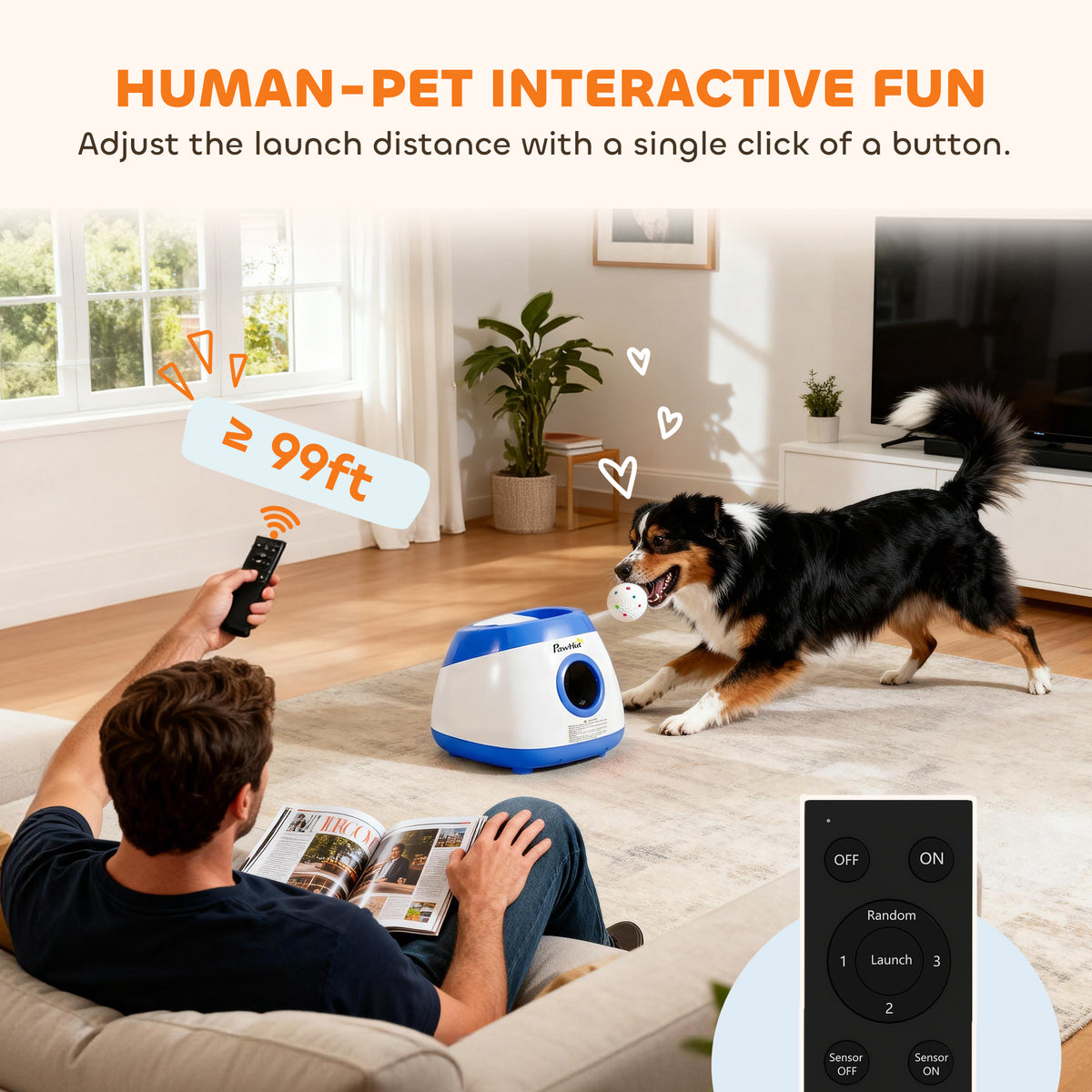 Automatic Dog Ball Launcher with 26-80 FT Distance, Automatic Ball Launcher for Medium and Large Dogs, Blue