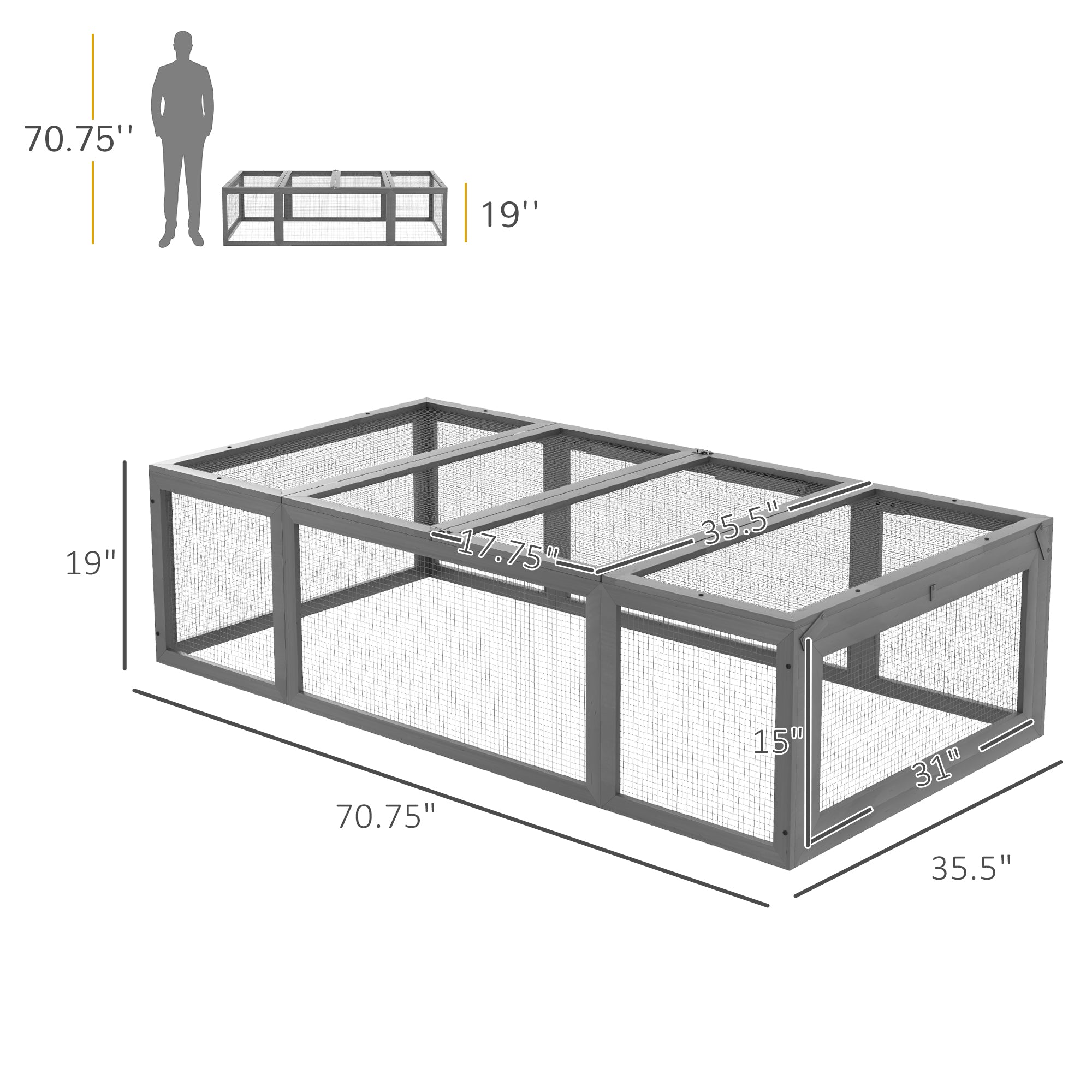 Large Wooden Rabbit Hutch Small Animal Habitat Enclosure Outdoor Run and Lockable Doors - Gray - Gray - Image 3