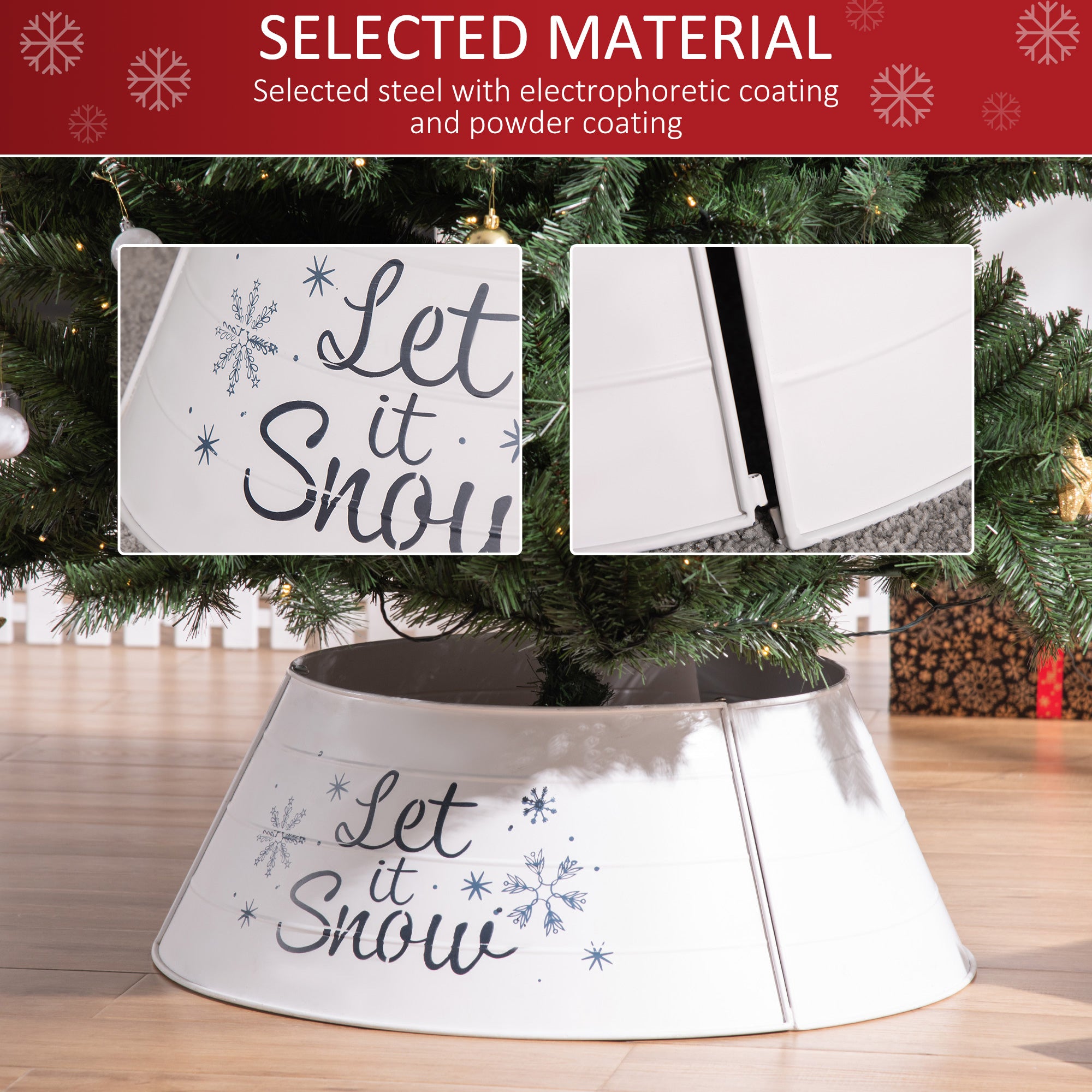 Christmas Tree Collar, Steel Tree Ring Skirt, Home Xmas Decoration for Christmas Tree, 26" x 26" x 9", White
