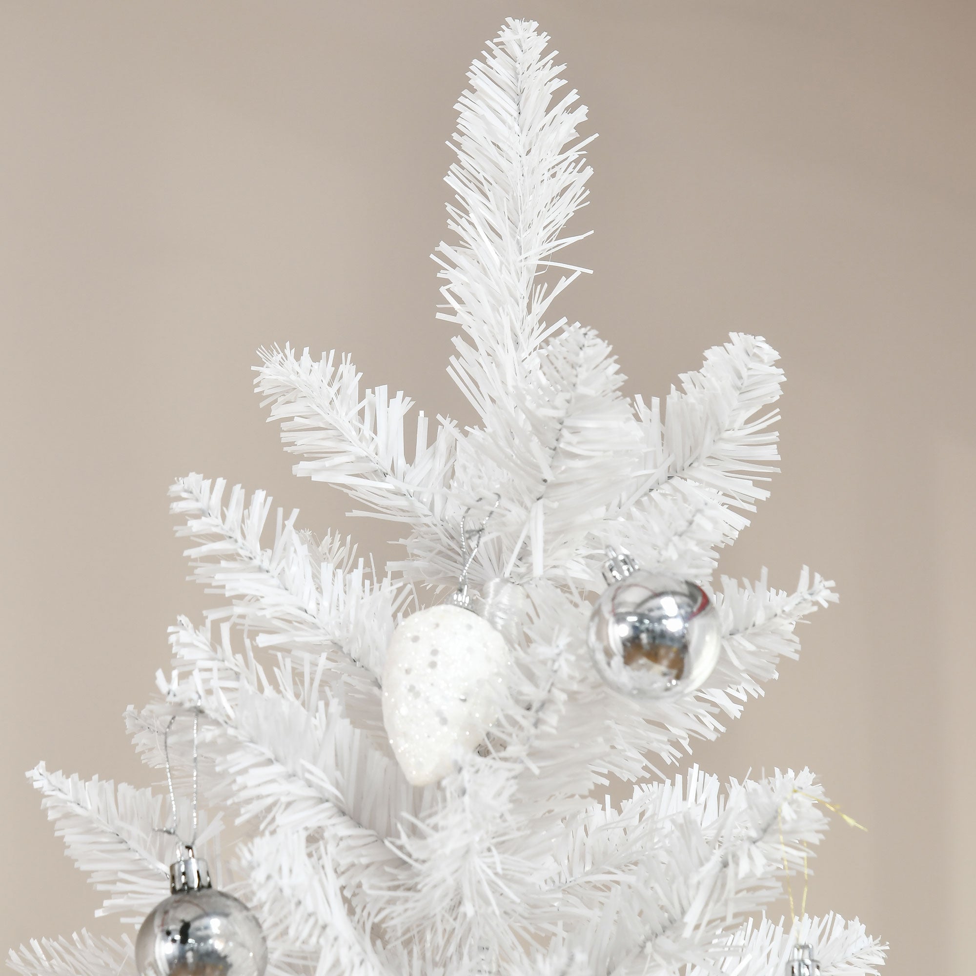 7' Tall Unlit Pencil Fir Artificial Christmas Tree with Realistic Branches and Steel Base, Pink and White
