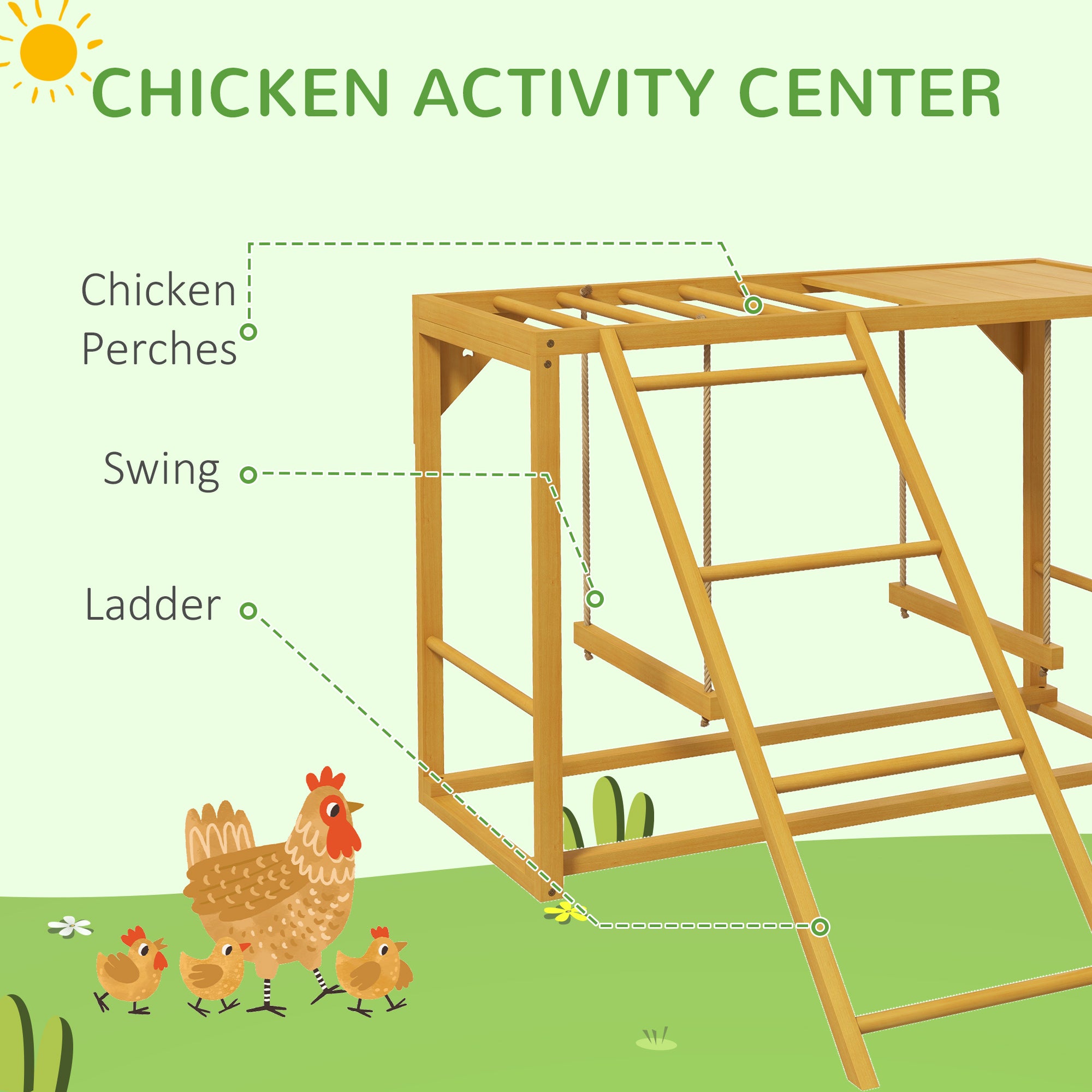 Wooden Chicken Activity Play w/ Swing Set, Chicken Coop Toy, Natural - Natural Wood - Image 4