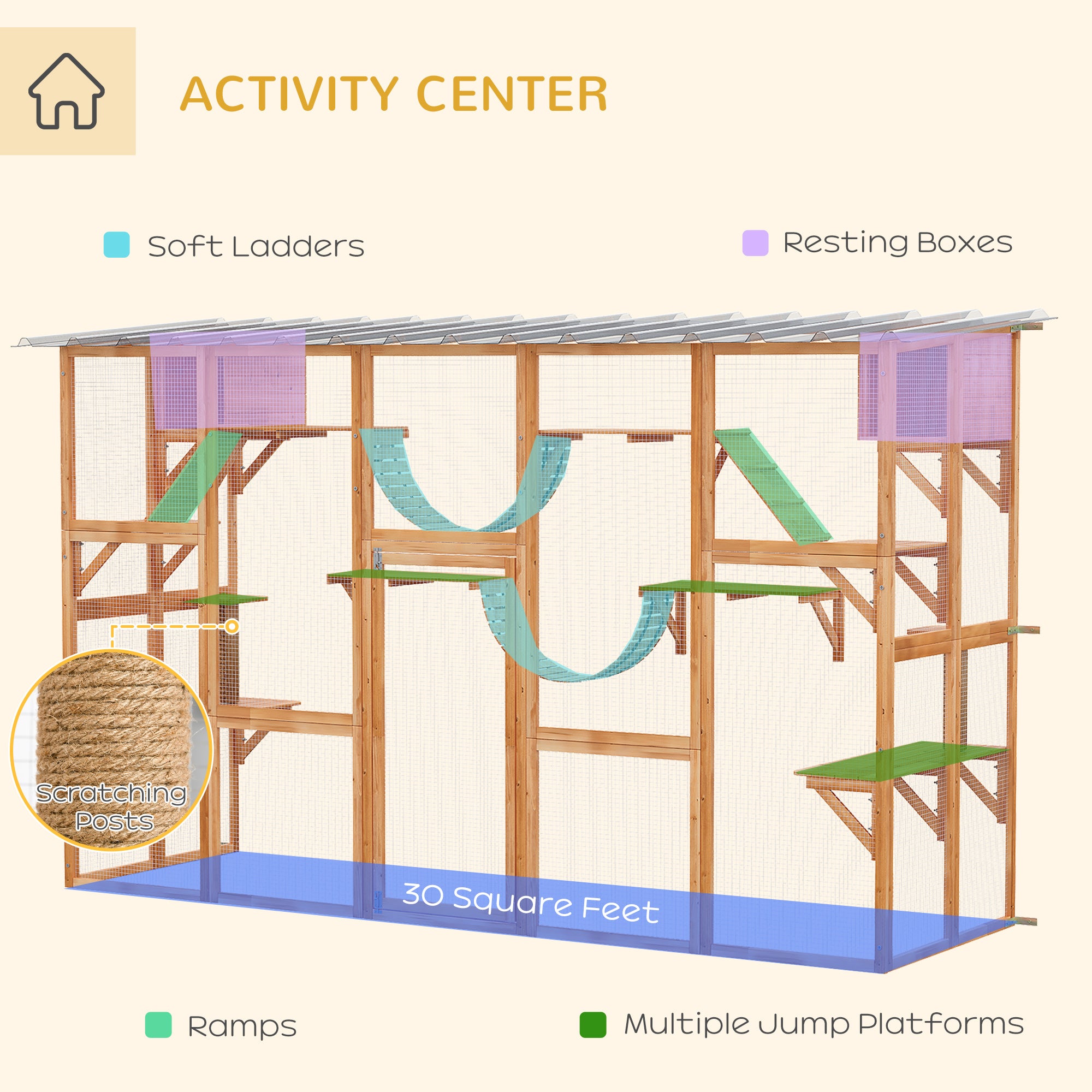 Large Catio with Multiple Shelves & Bridges, Catio with Ramps, Cat Window Box Enclosure for Outdoor Use, Orange - Orange - Image 5