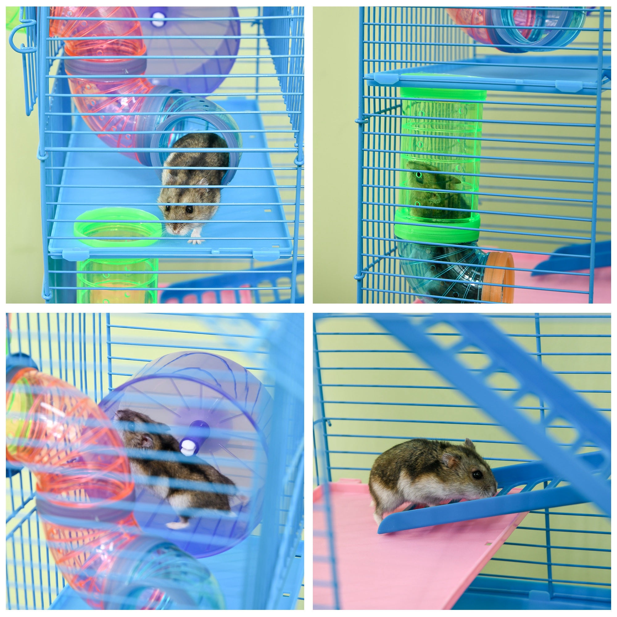 18.5" 5 Tier Hamster Cage with Tubes and Tunnels, Small Animal Cage, Rat Gerbil Cage with Water Bottle, Food Dish, Exercise Wheel, Blue - Sky Blue - Image 8