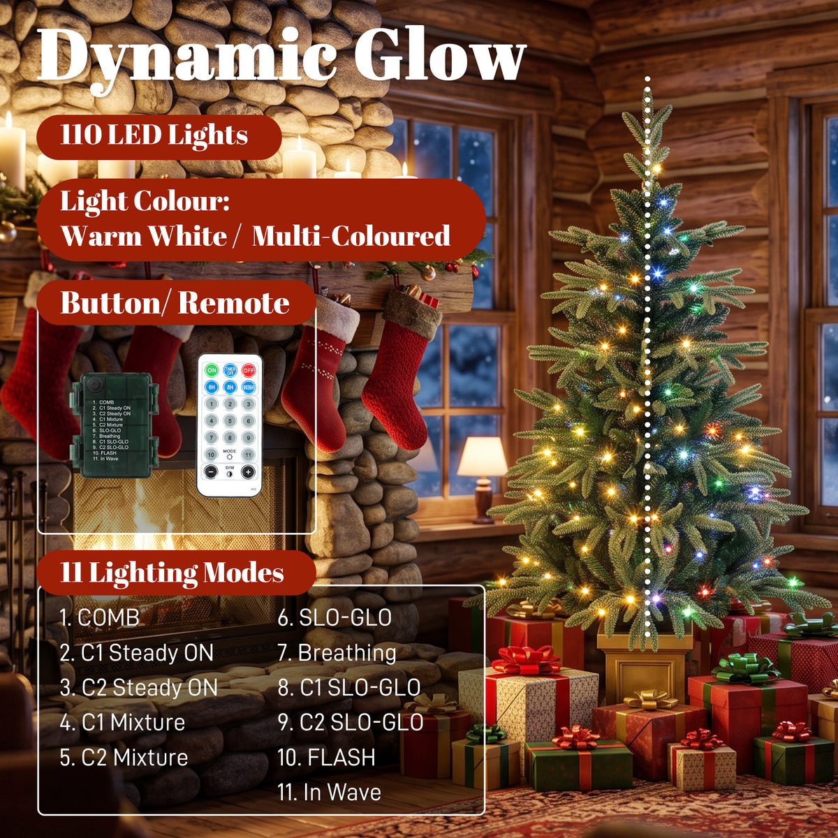 4ft Prelit Christmas Tree with Dual-Color LEDs, Remote, Set of 2 Aspen Fir, Battery-Operated, 11 Modes, Decorative Pot