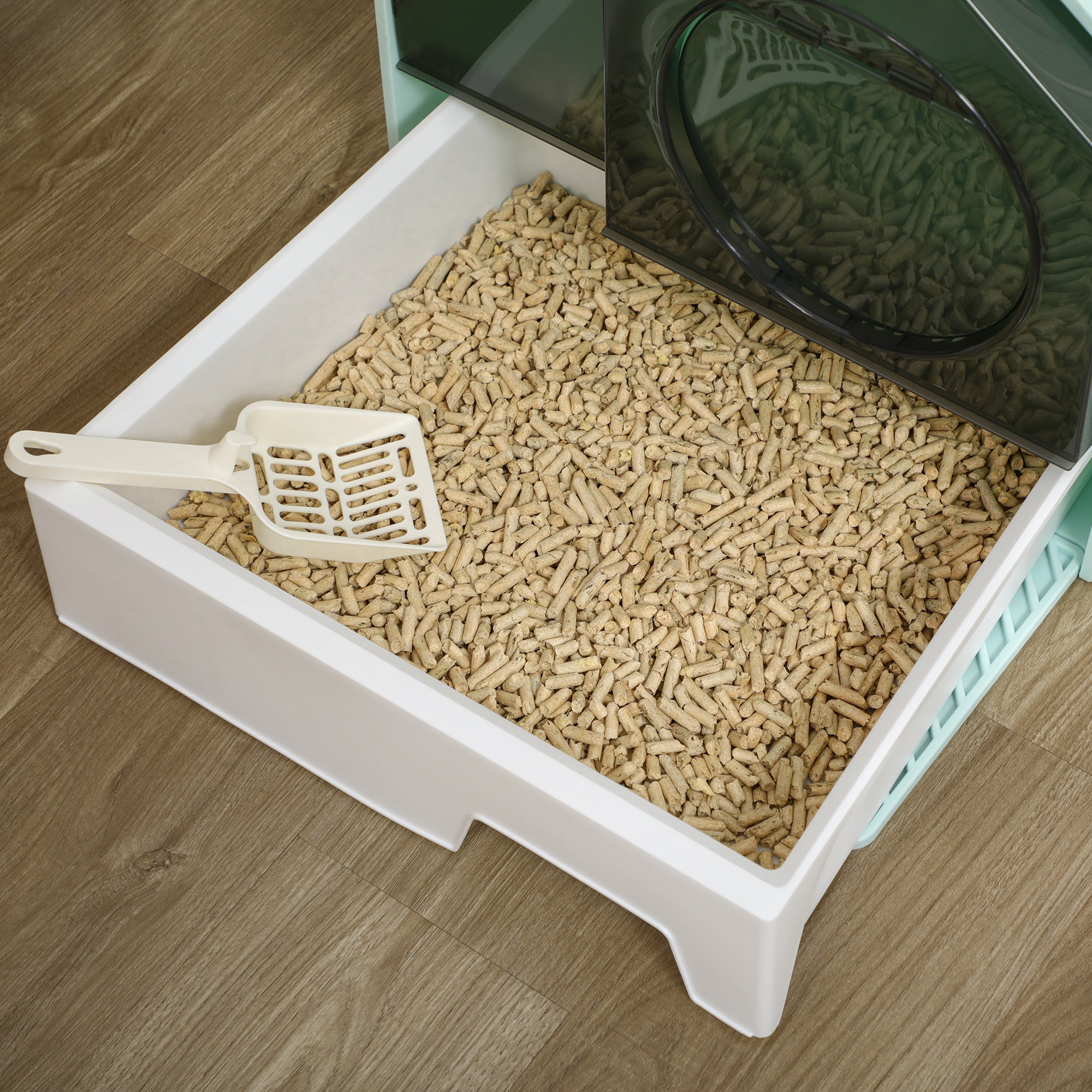 Hooded Cat Litter Box w/ Litter Mat, Litter Particle Catching, Light Blue - Light Blue - Image 8