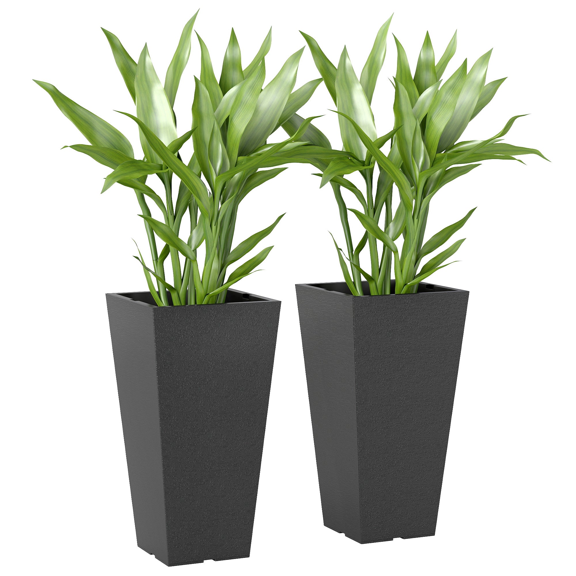 23 Inch Tall Planters for Outdoor Plants, Set of 2 Plastic Flower Pots, for Front Door Patio Garden Use, Black - Black