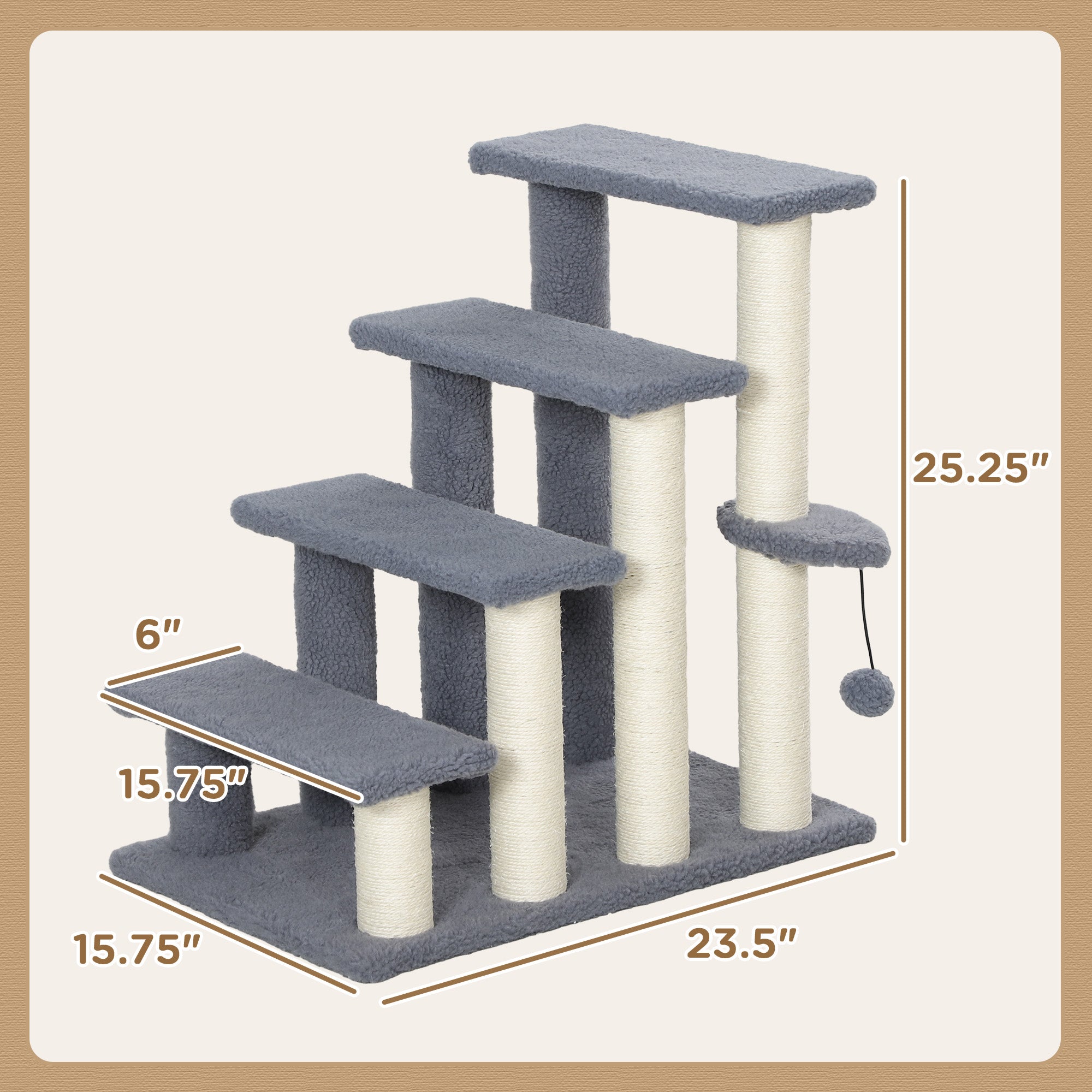 4 Levels Cat Steps with Scratching Posts for High Bed, Sofa, Gray - Gray - Image 3