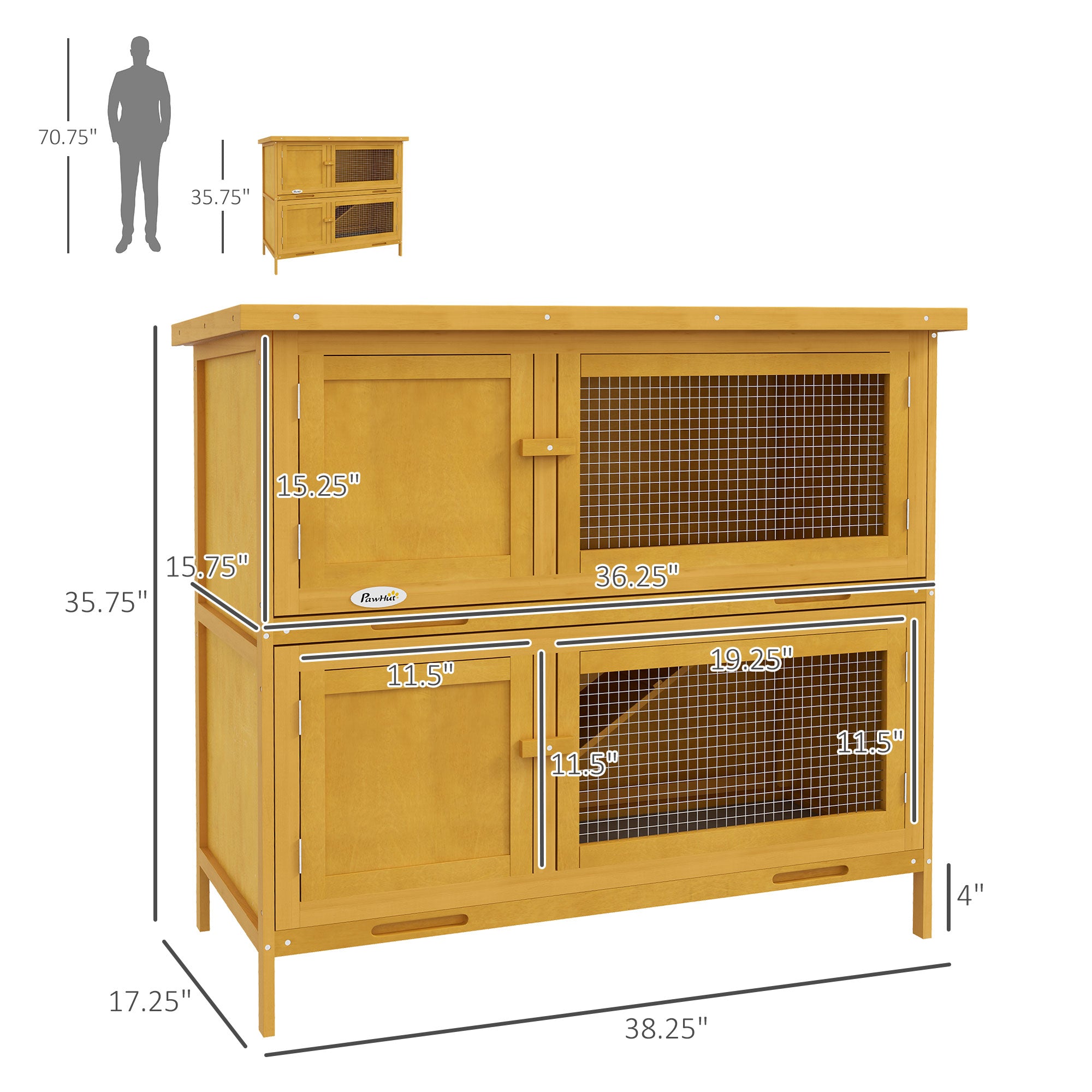 Wooden Bunny Hutch with Ramp, Indoor/Outdoor, Yellow - Yellow - Image 3