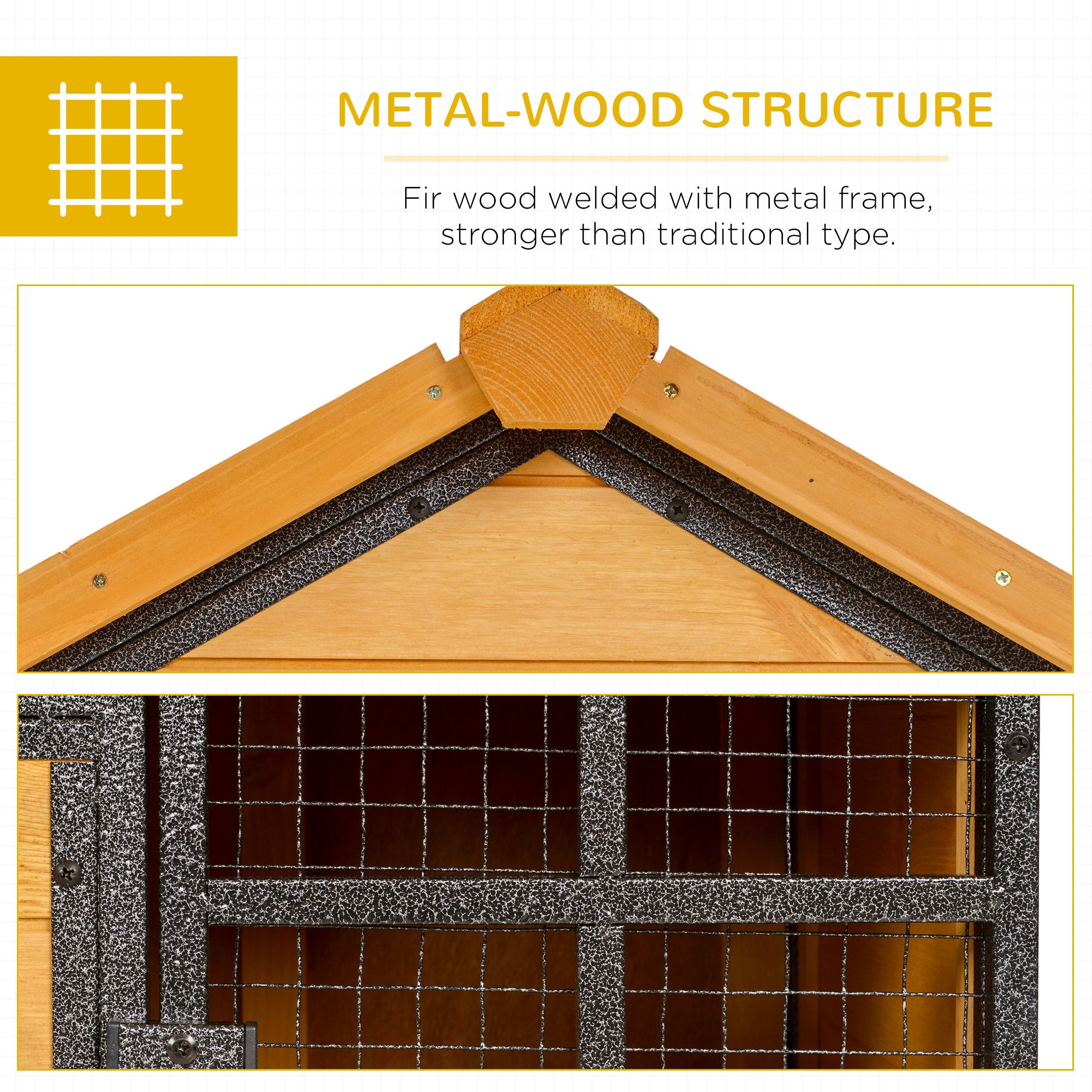 Outdoor Rabbit Cage Elevated Pet House w/ Slide-Out Tray, Natural Wood & Black - Light Yellow - Image 6